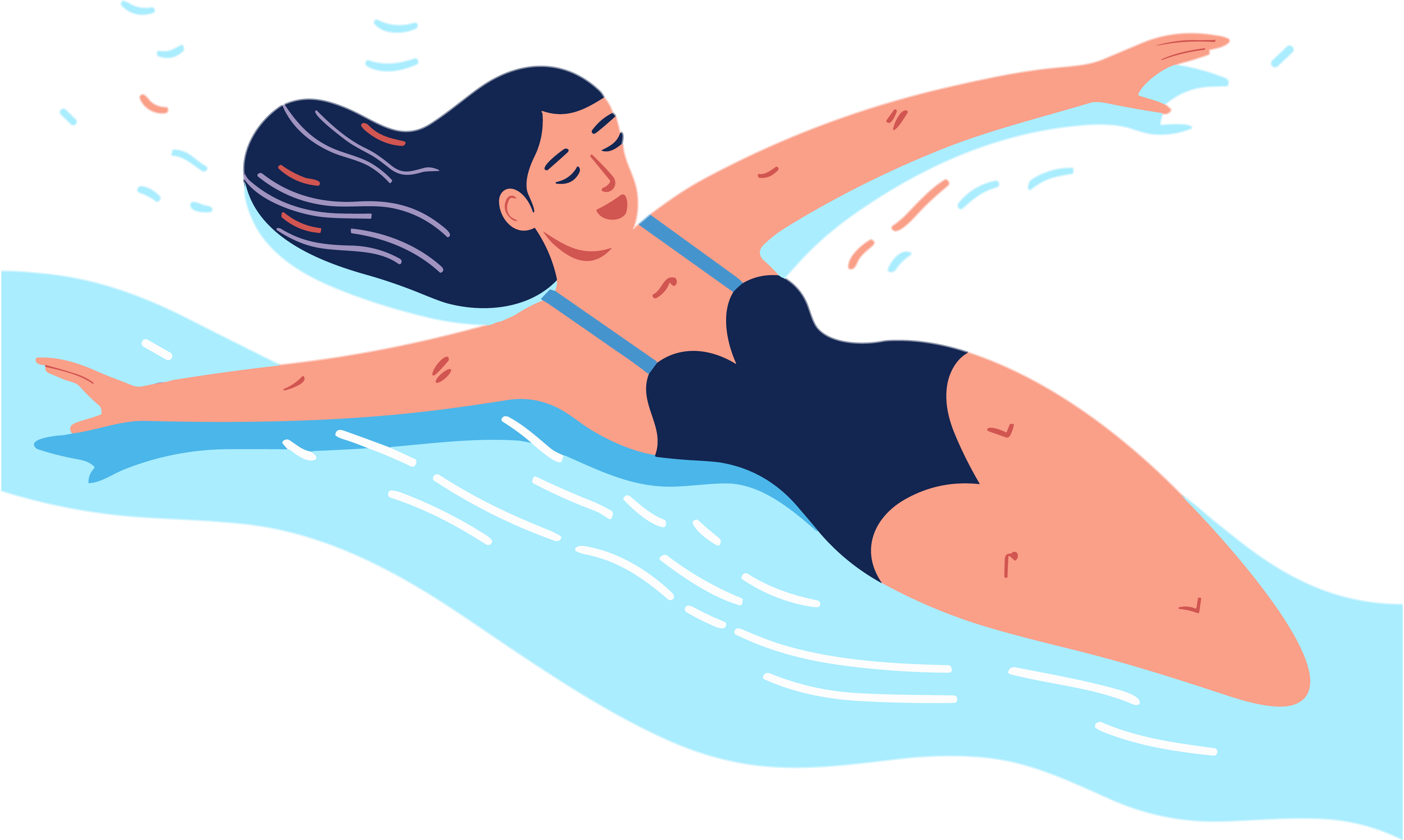 Blue Swimming Illustration Girl Vector Design