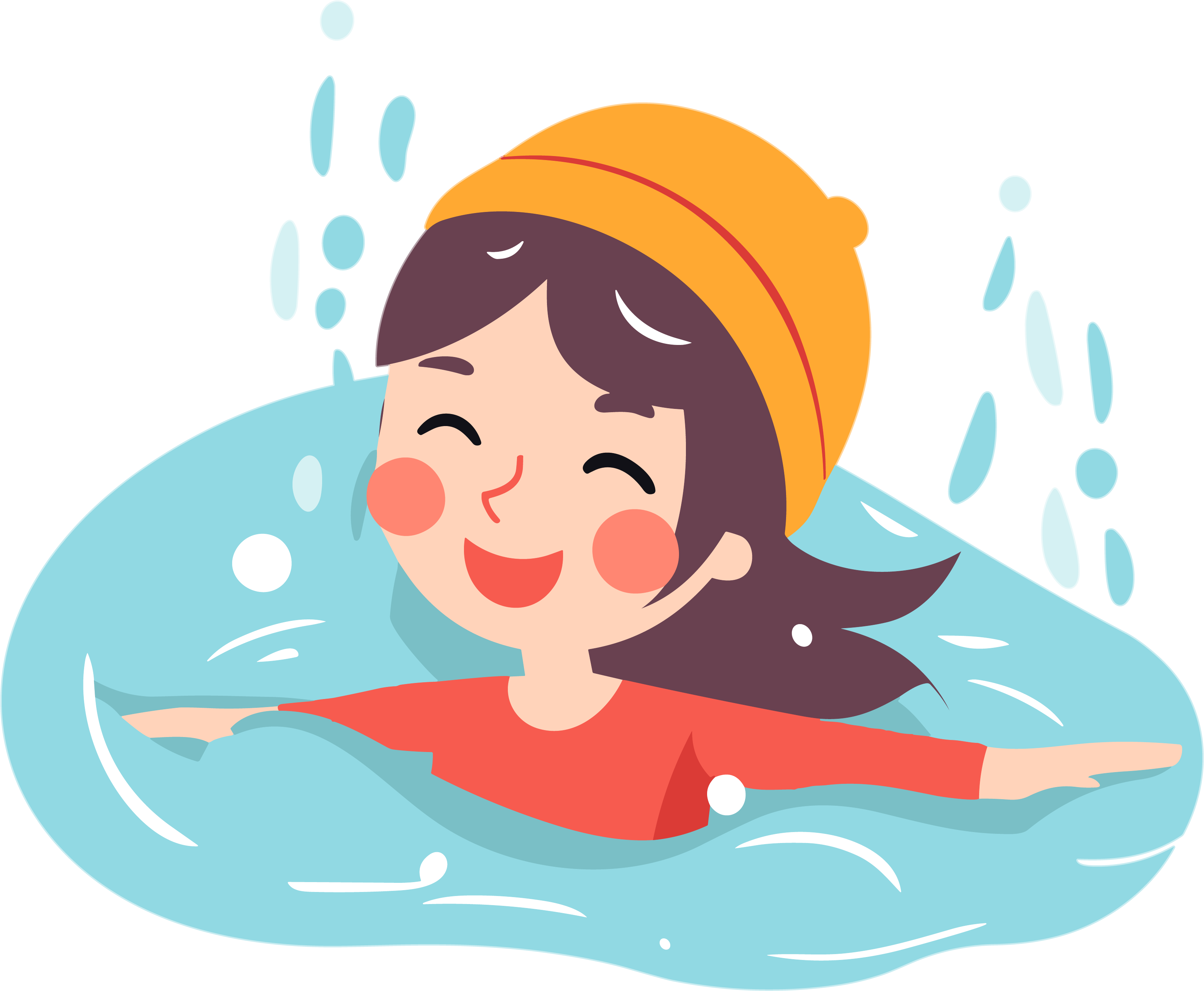 Fresh illustration design, a girl swimming against a white background