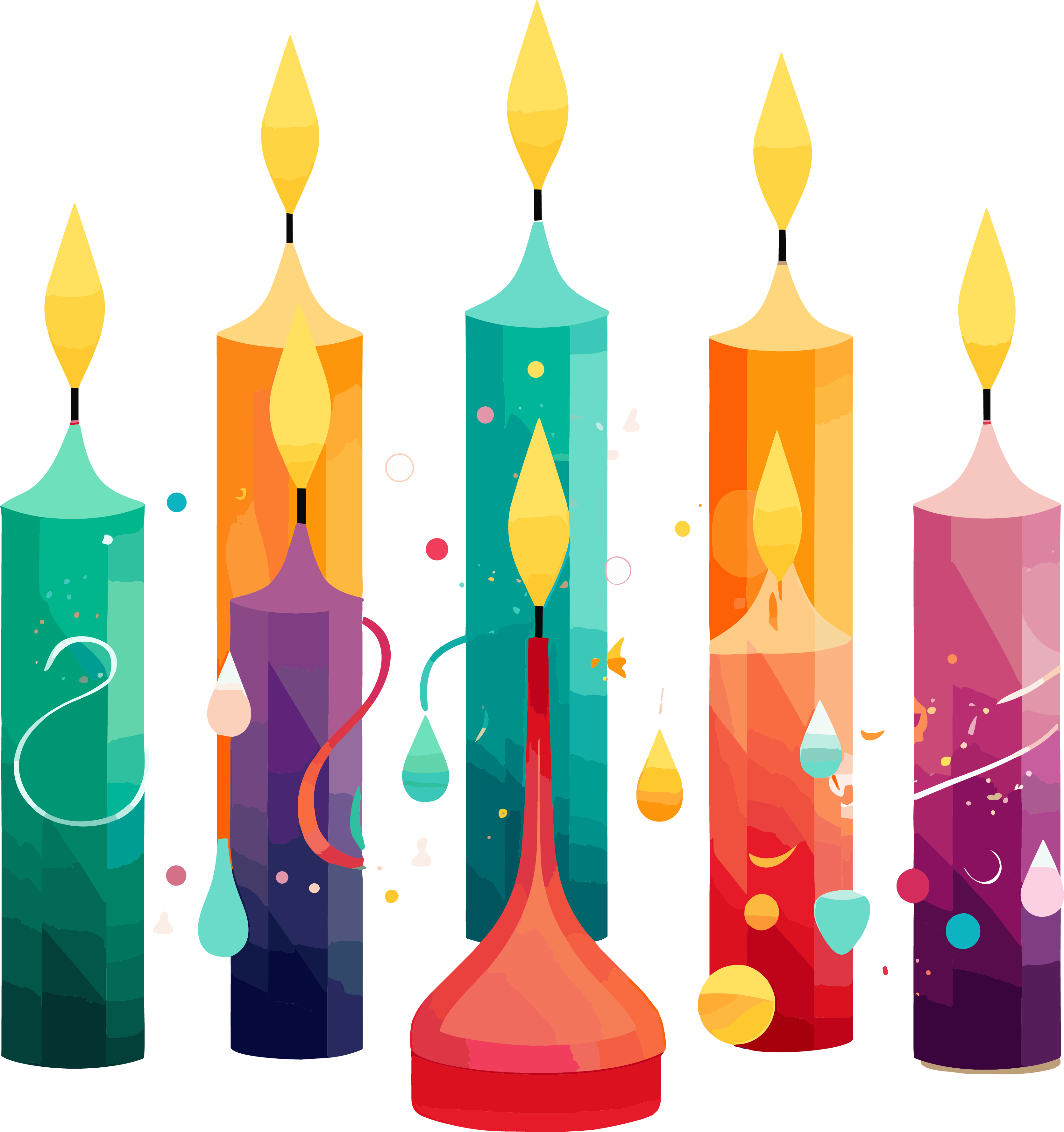 Graphic design illustration materials of six colorful birthday candles