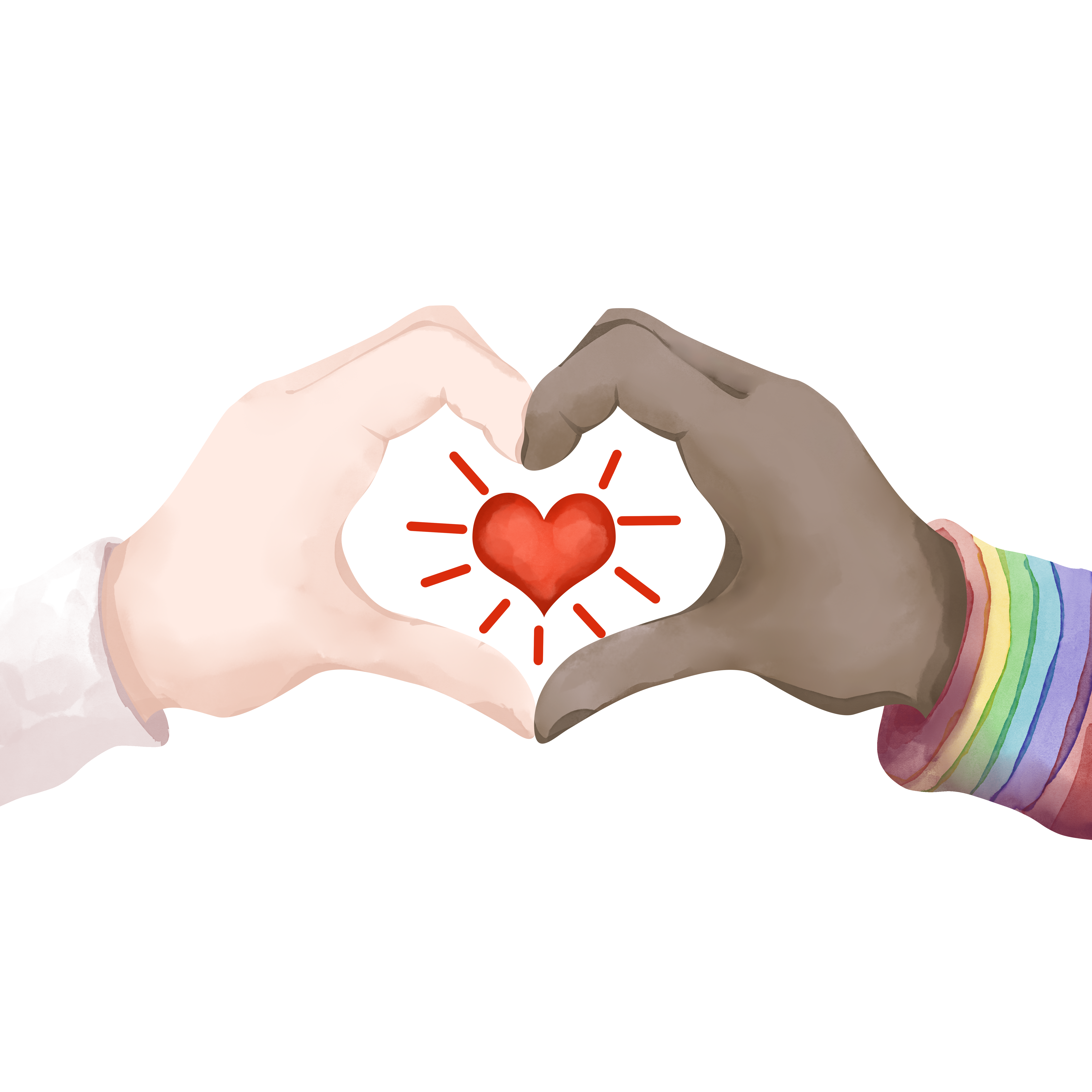 International Friendship Day diverse skin tones heart illustration material