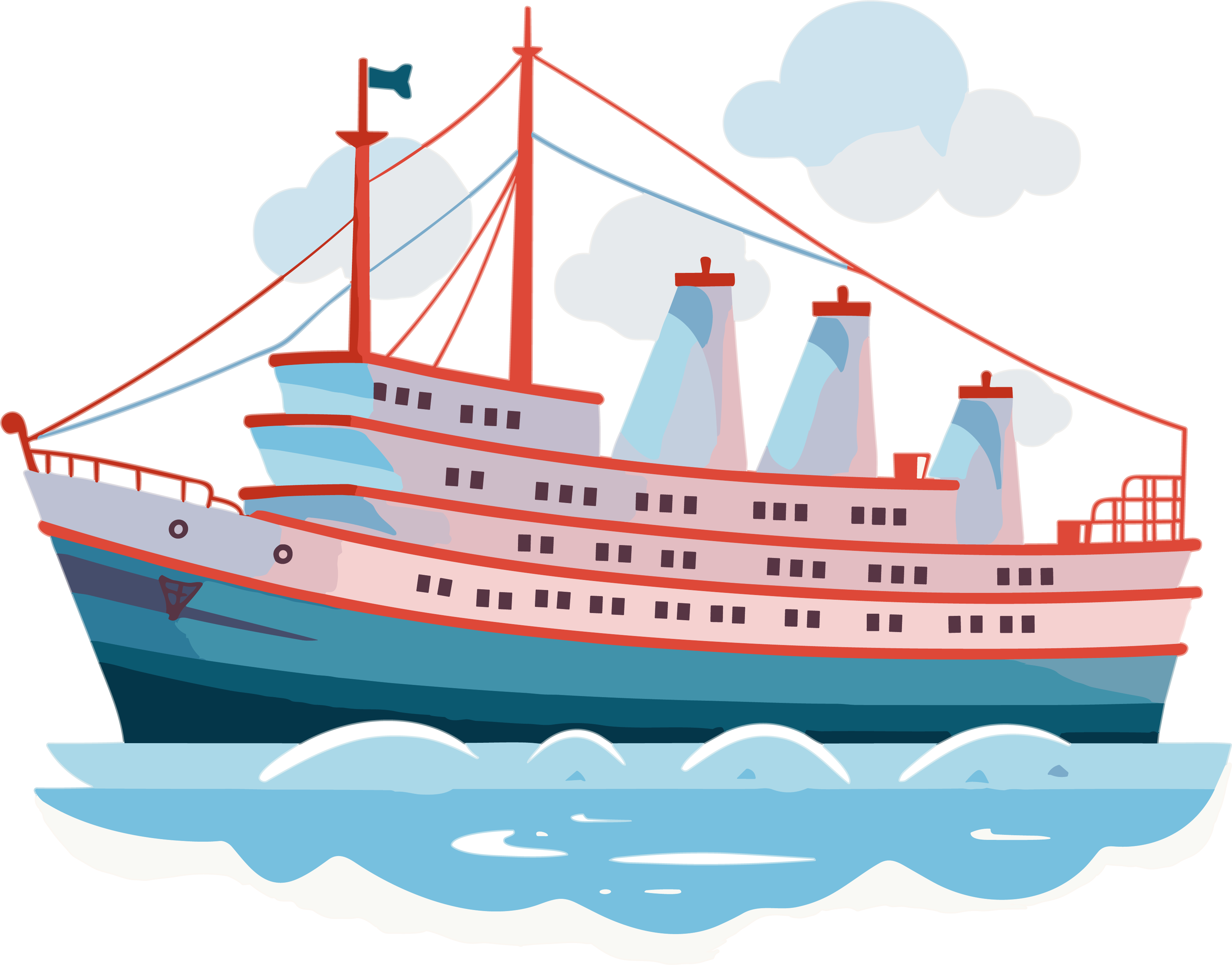 Past ship powder color flat illustration style material