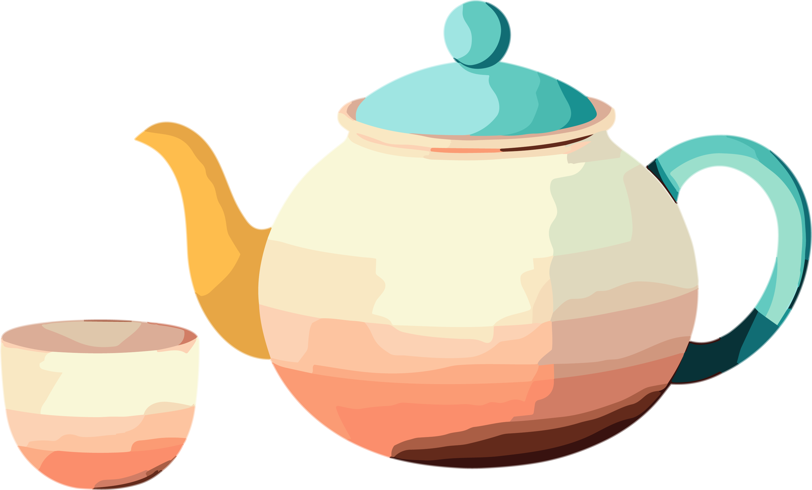 Vector pastel tea set illustration design with a transparent background