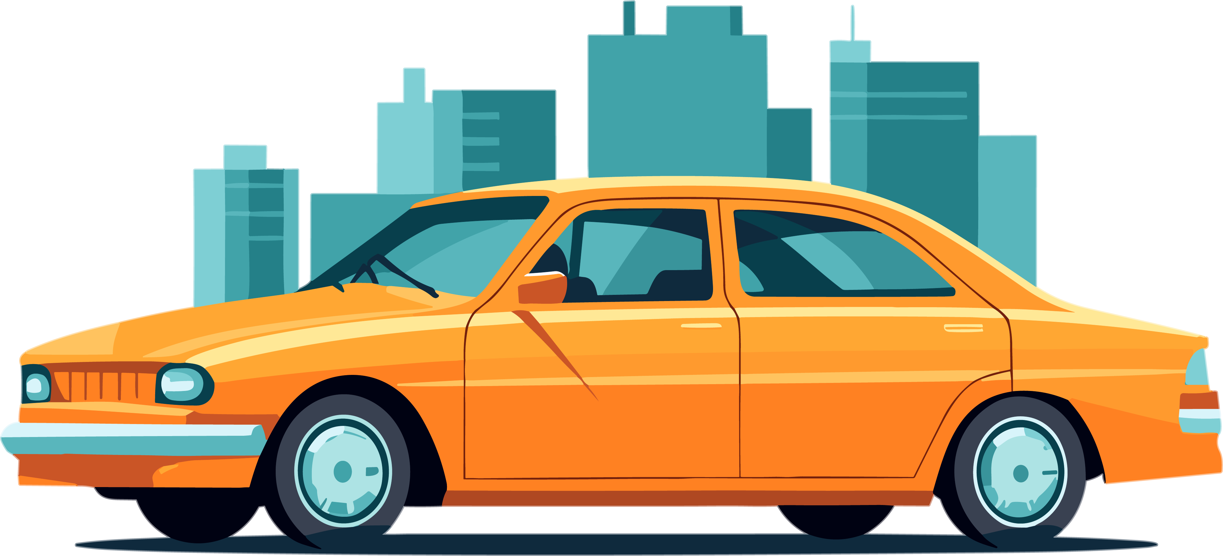 Illustration design materials of traffic cars in dark blue and light yellow style