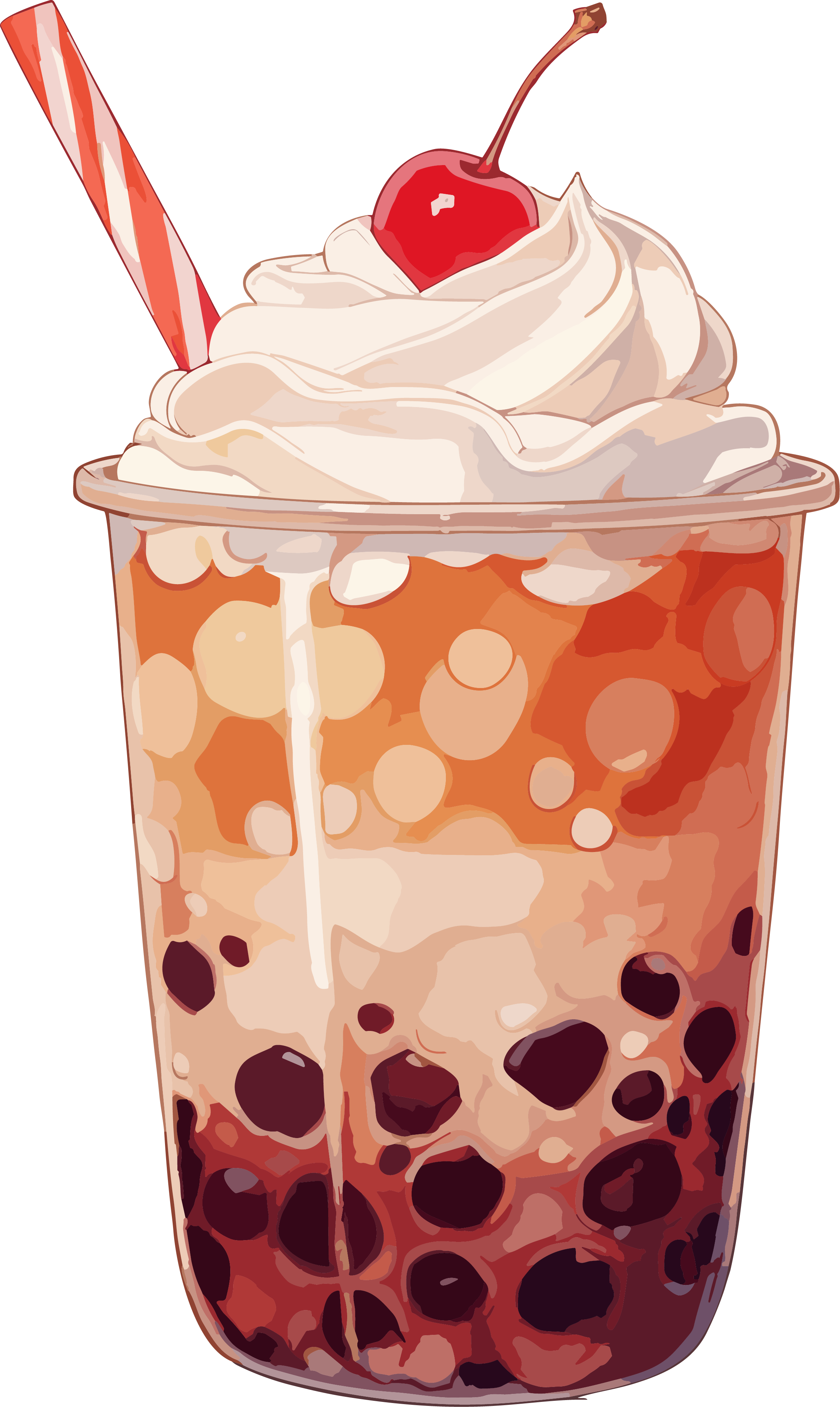 Realistic style silver deep red ice cream pearl milk tea