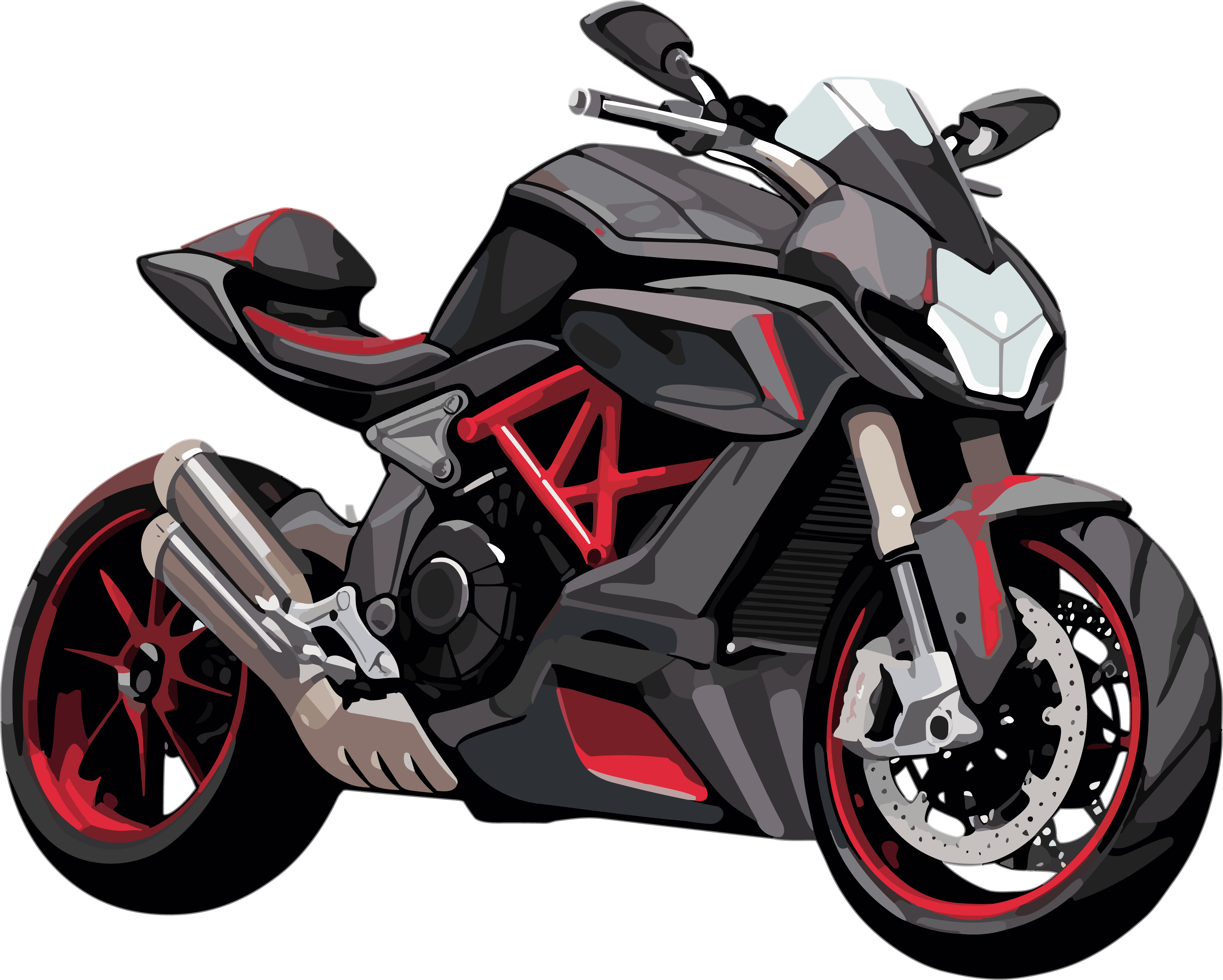 Illustration material of a motorcycle in black, gray, and deep red style