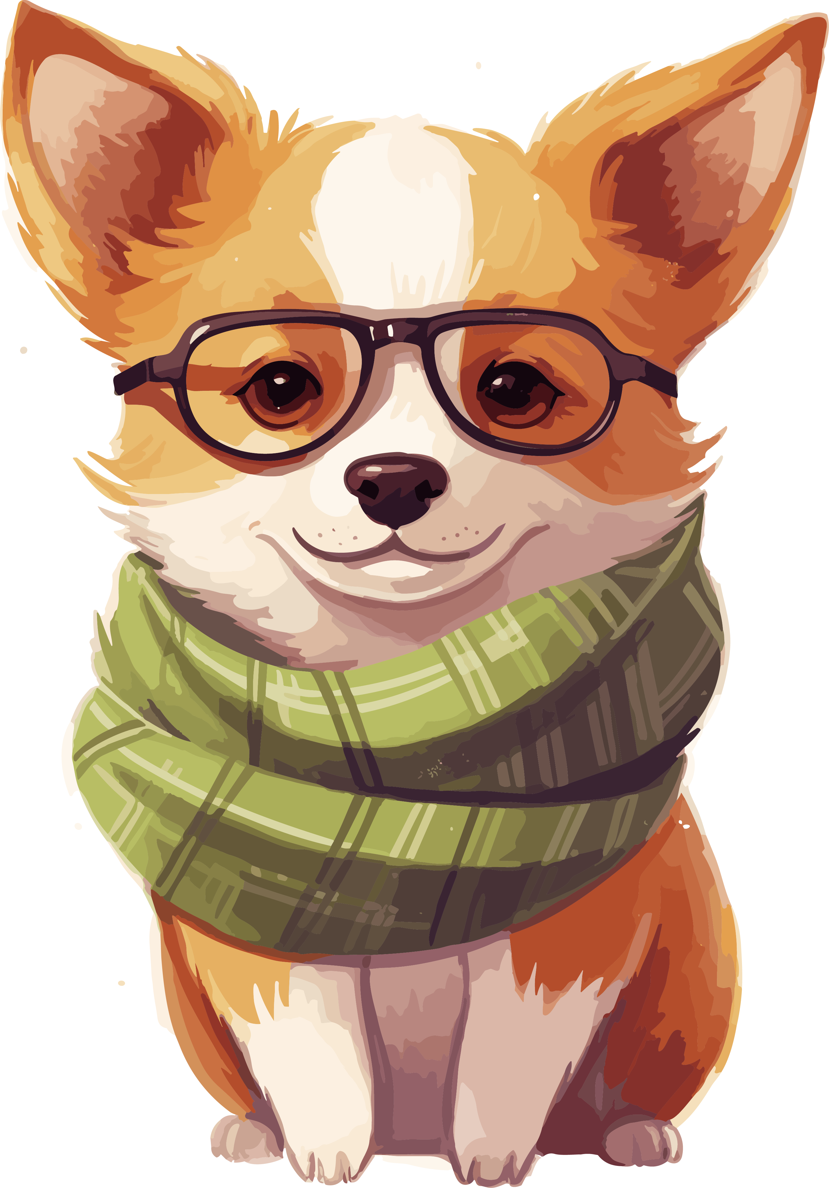Cute corgi animal wearing glasses and a scarf element