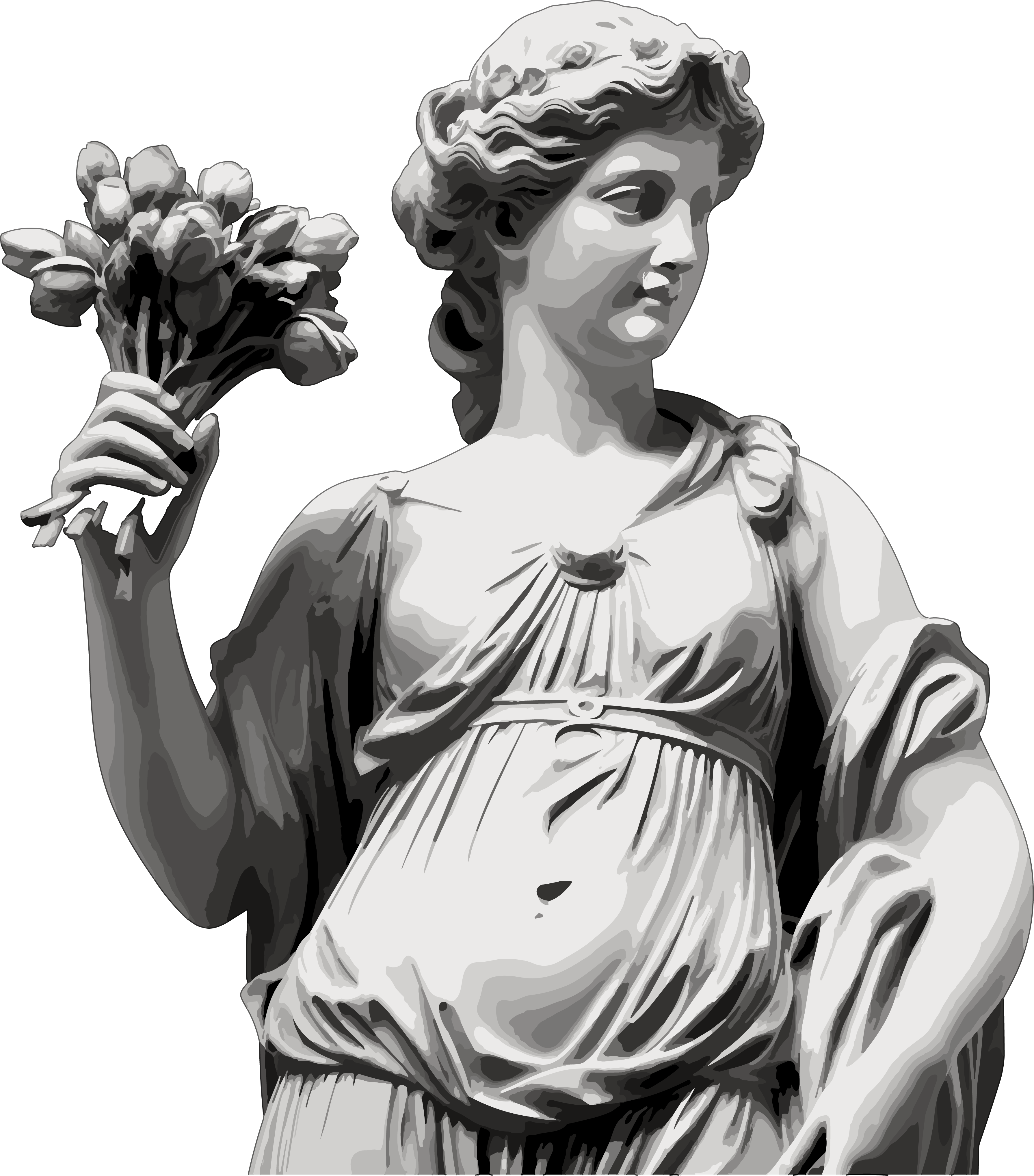 Black and white patterned female sculpture in Greek and Roman style PNG material
