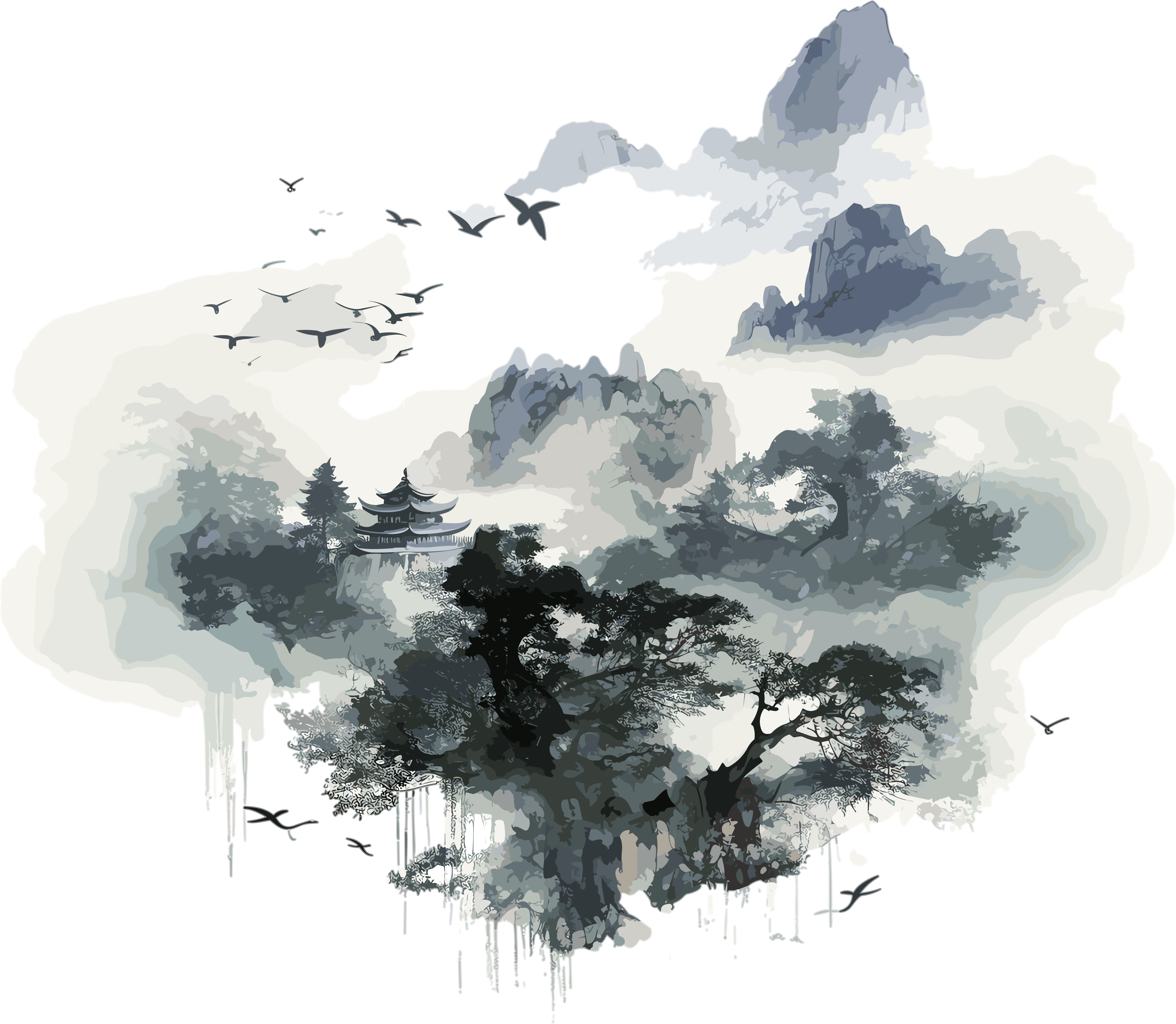 Chinese natural-inspired ink wash landscape painting image art