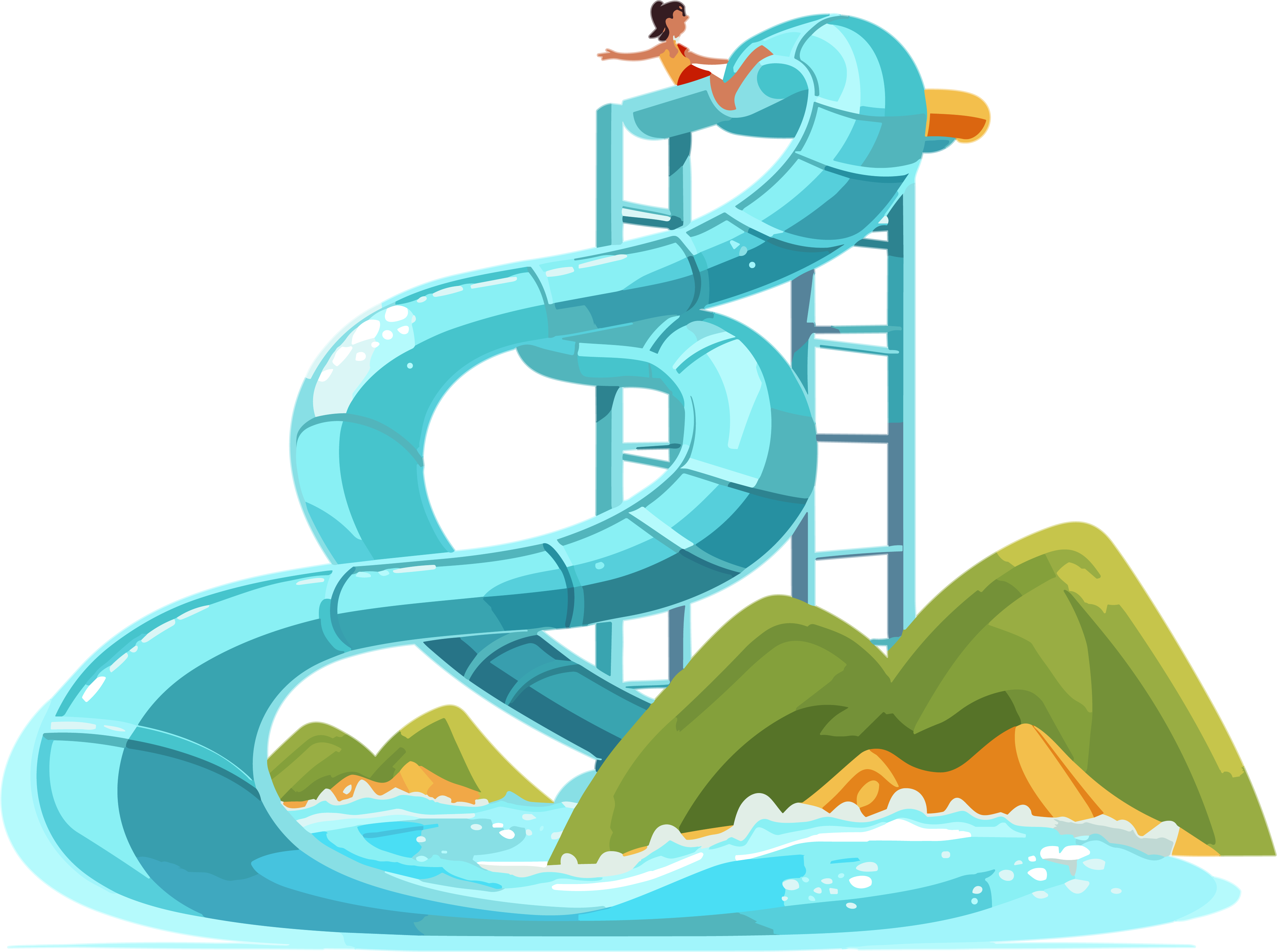 Dynamic materials of water slides and swimming pools