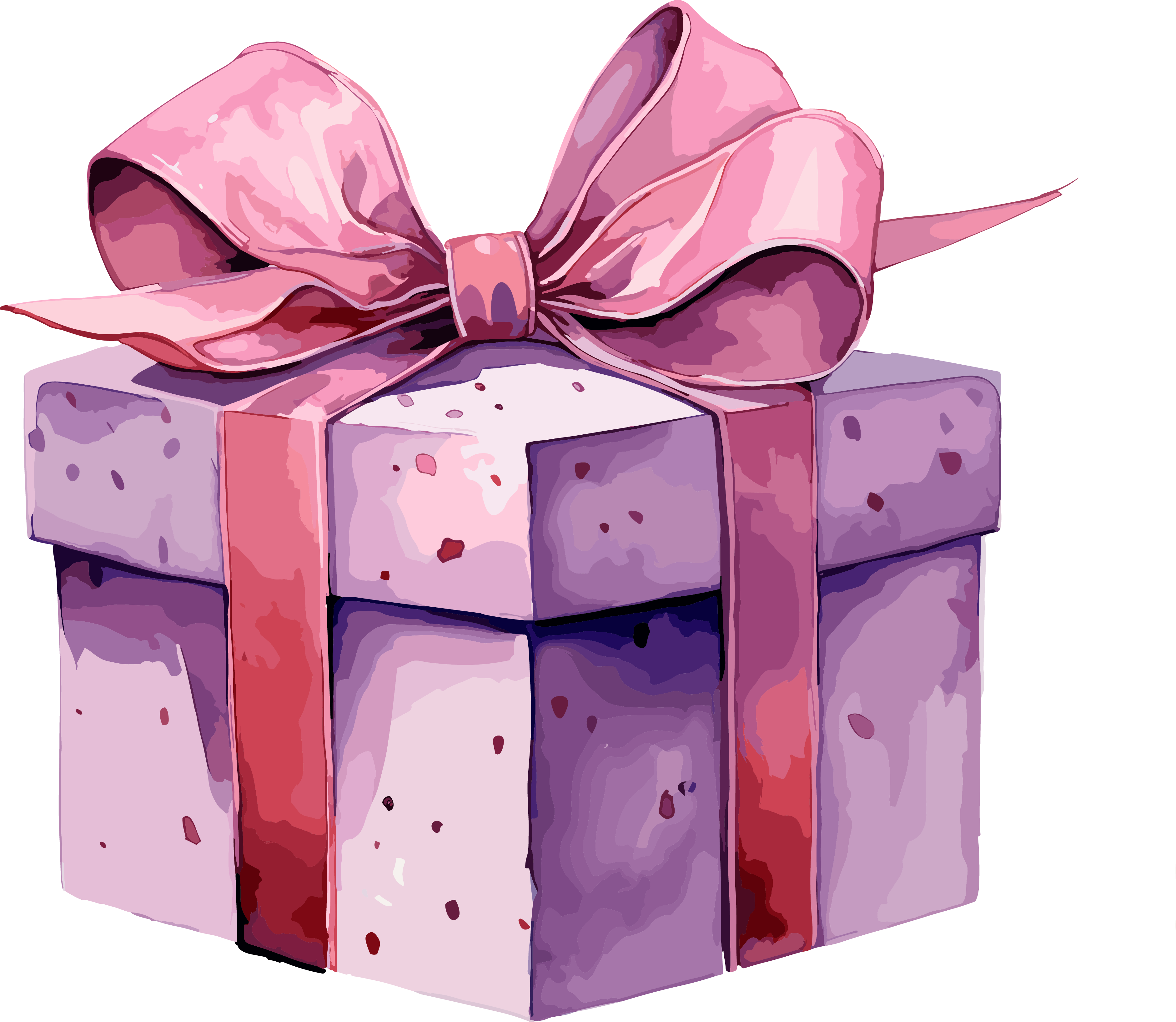 Purple gift box with pink bow watercolor elements