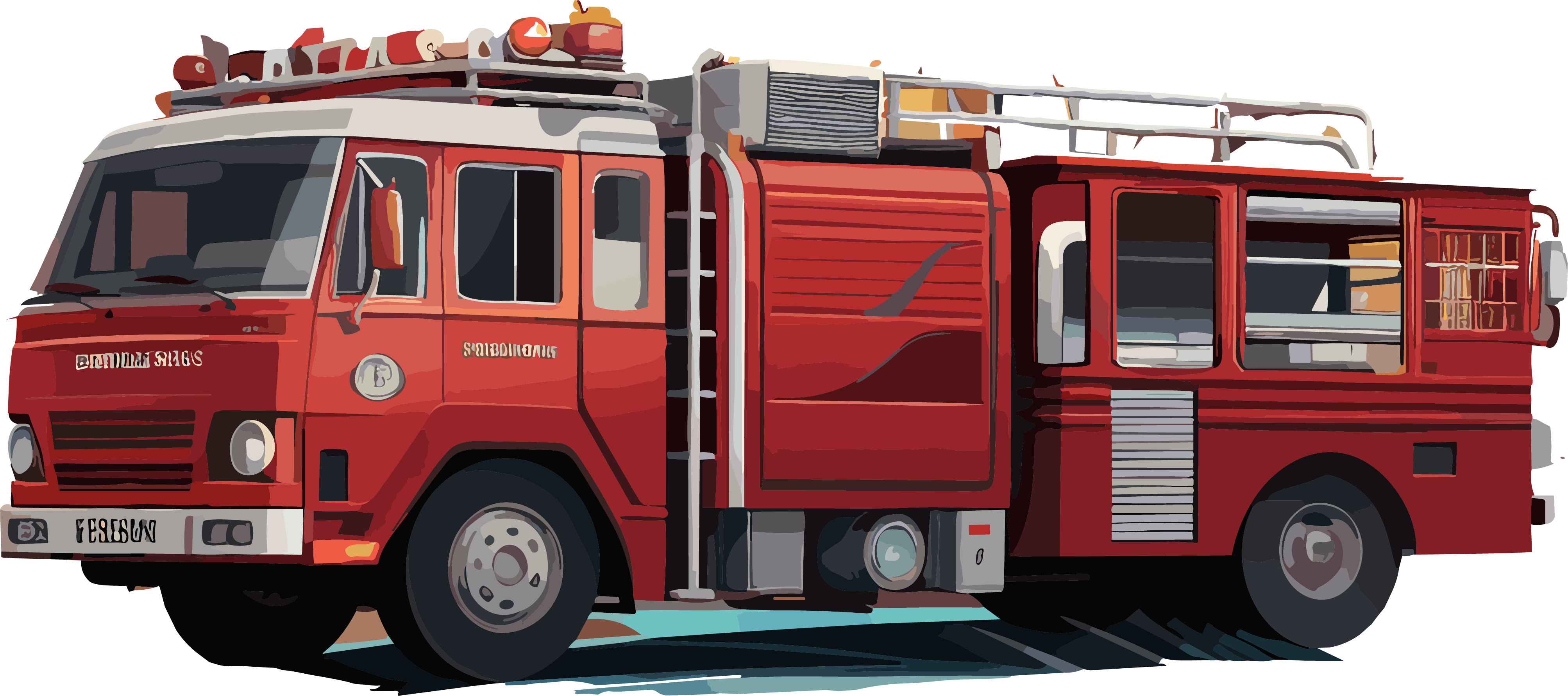 Creative illustration materials of fire trucks and rescue team members