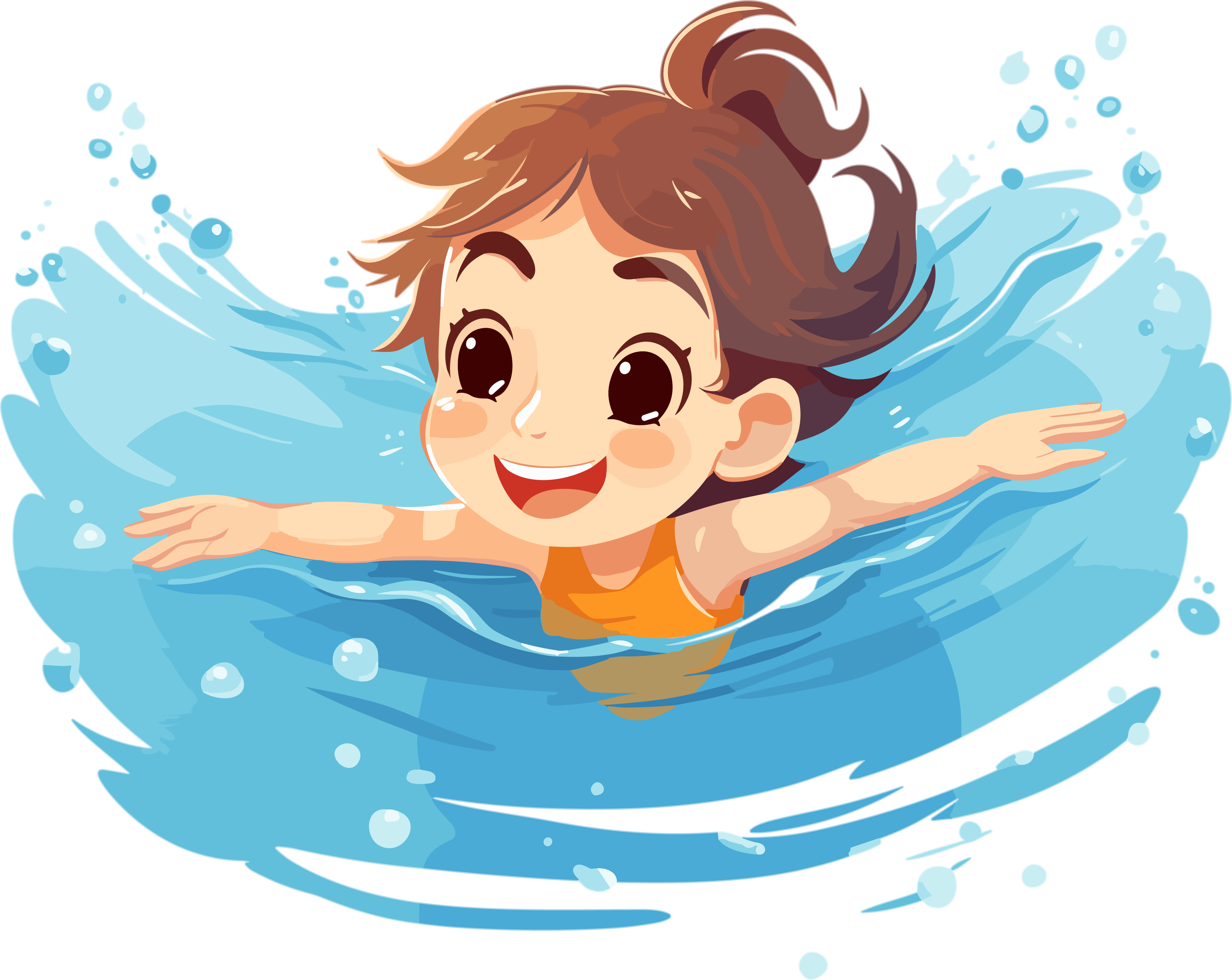 Cute and lively little girl swimming animation illustration