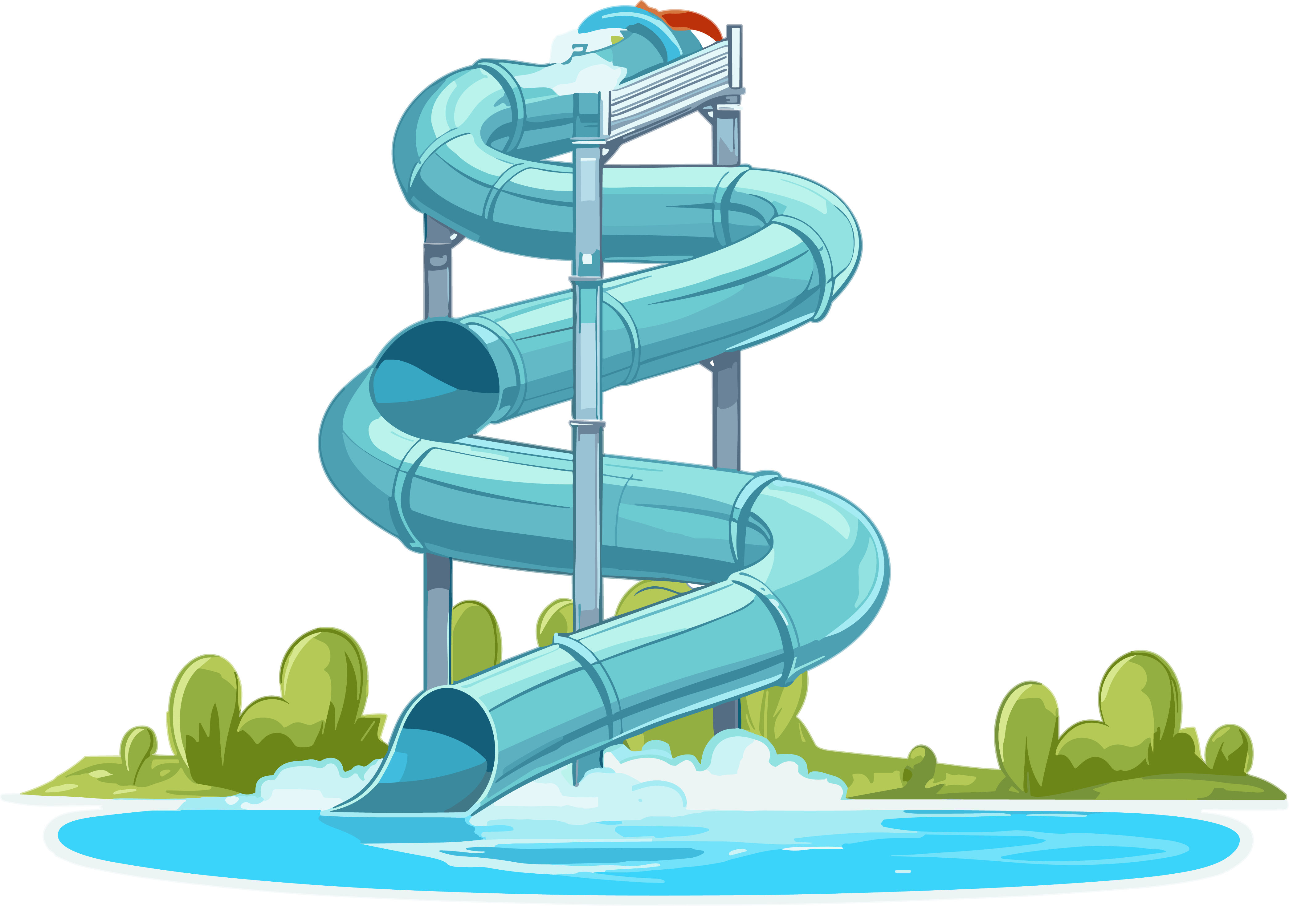 Dynamic illustration of water slides and swimming pools