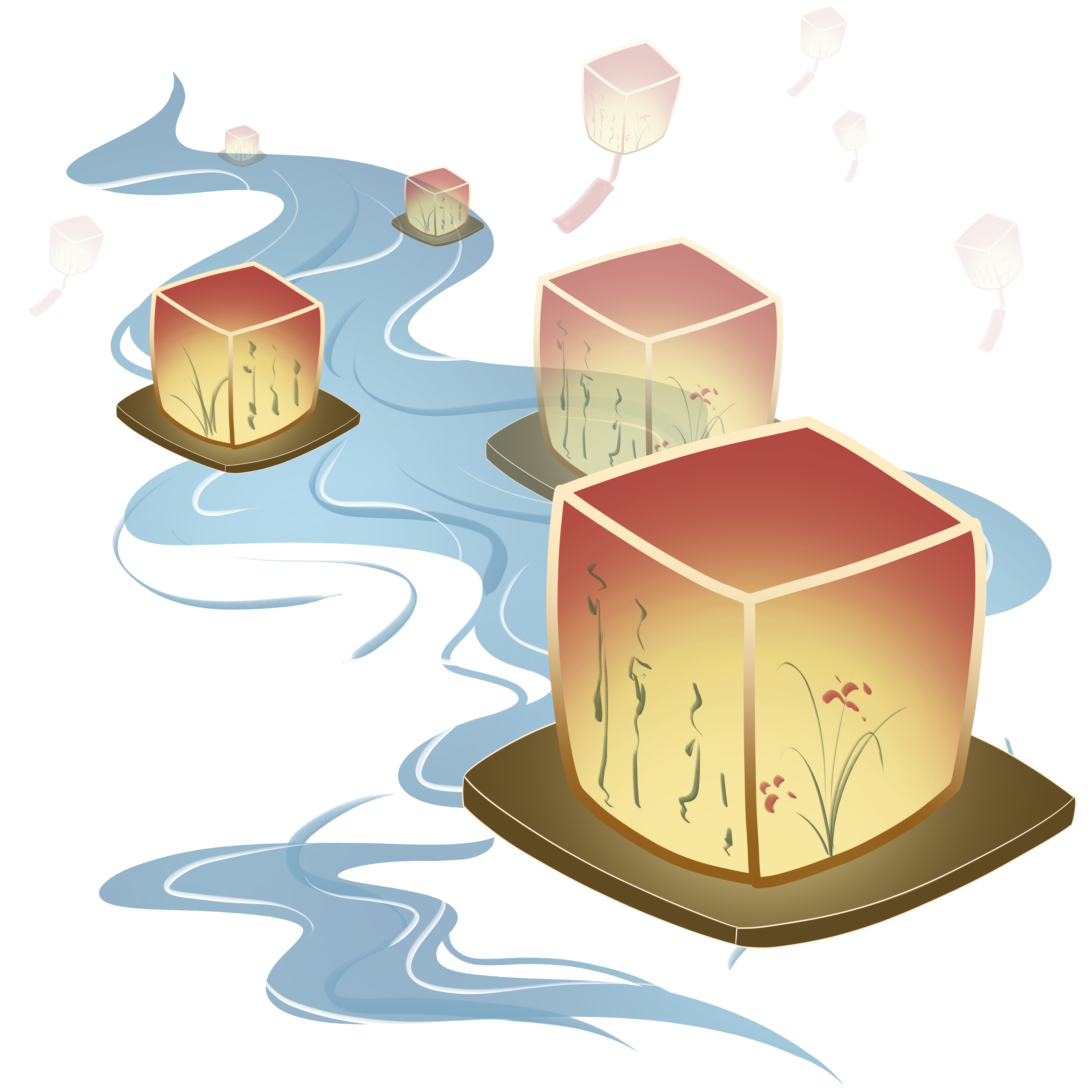 Commercially usable Mid-Autumn Festival beautiful river lantern illustration PNG