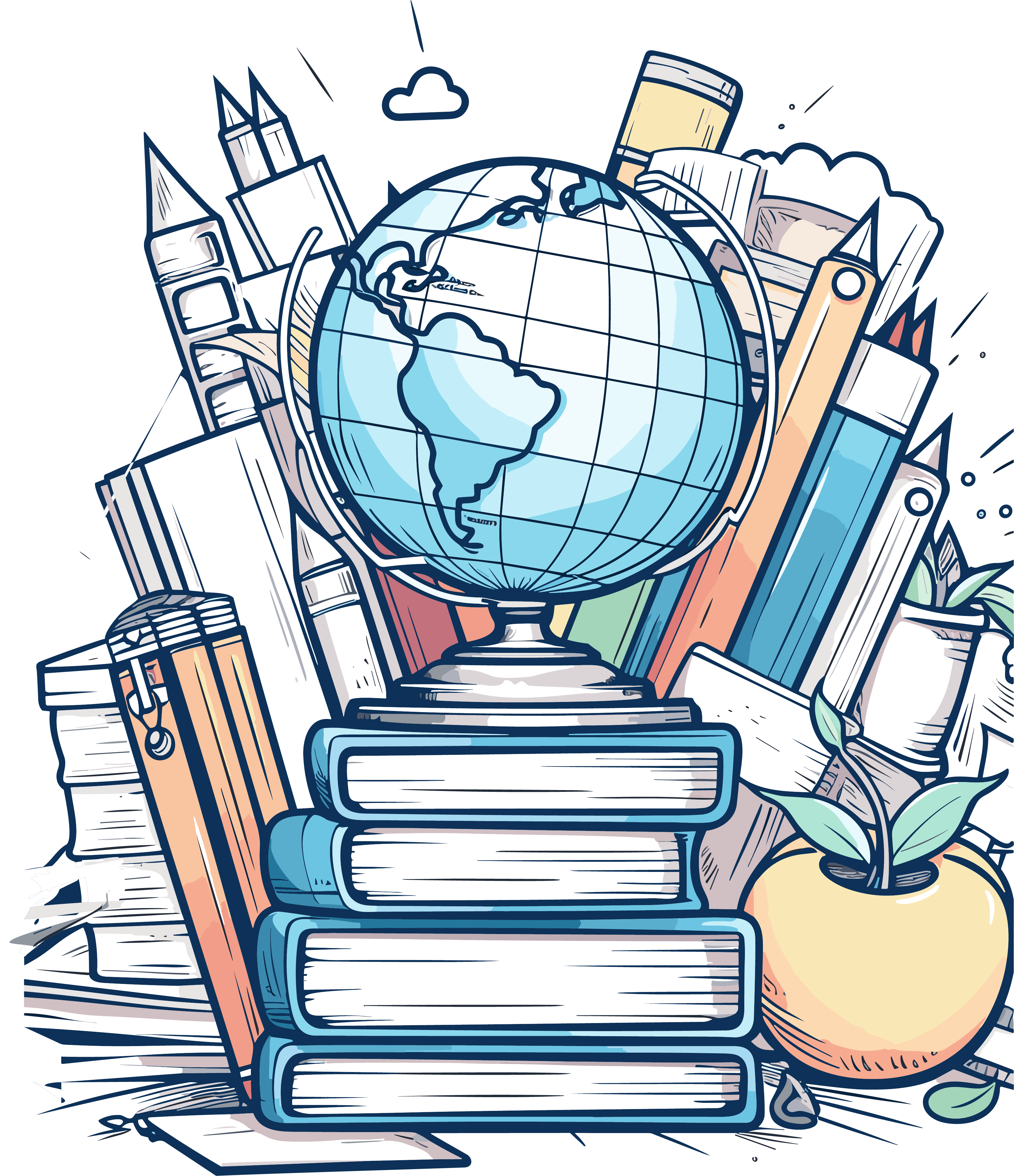 Single-line learning tool style illustration materials
