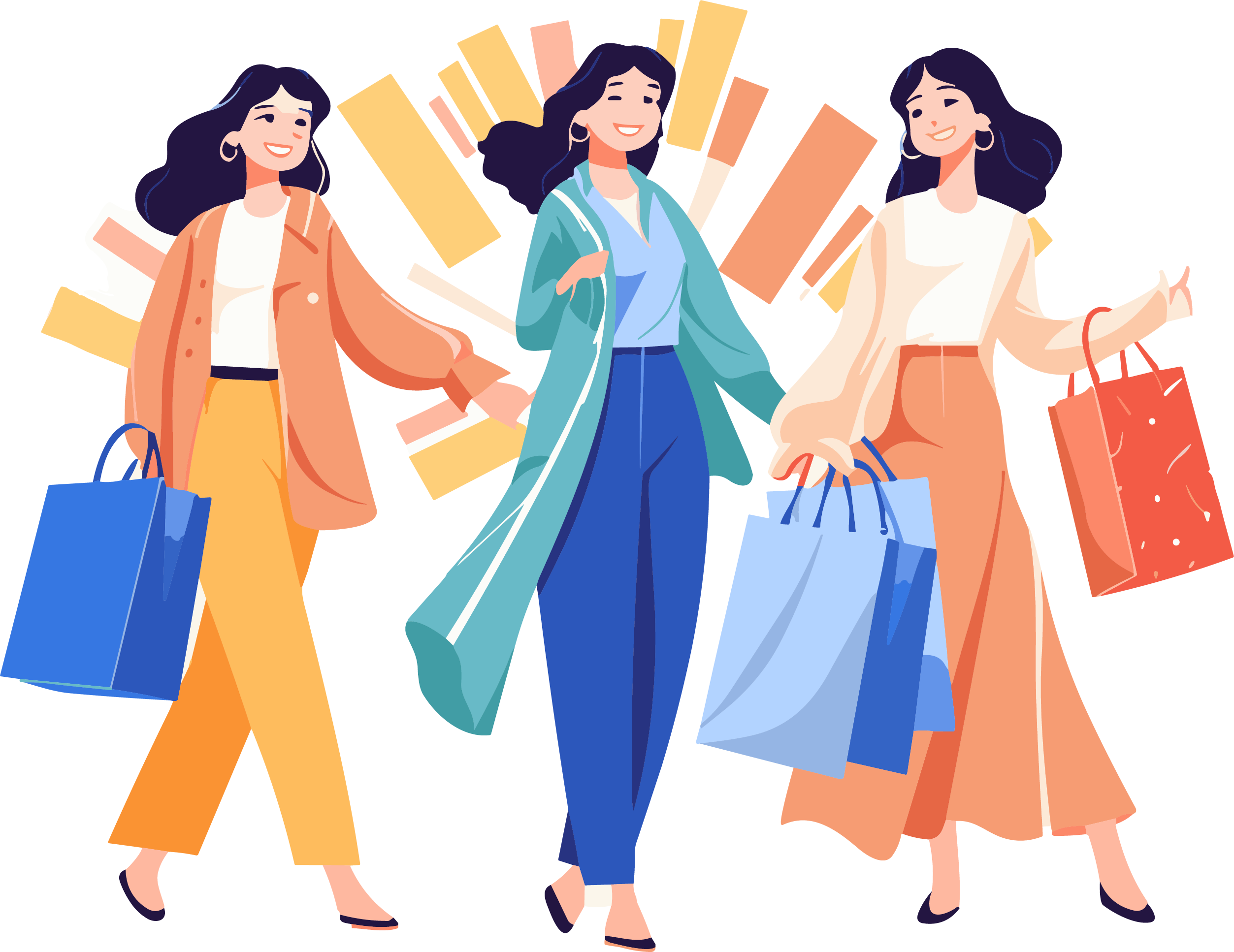 Three girls holding shopping bags vector illustration