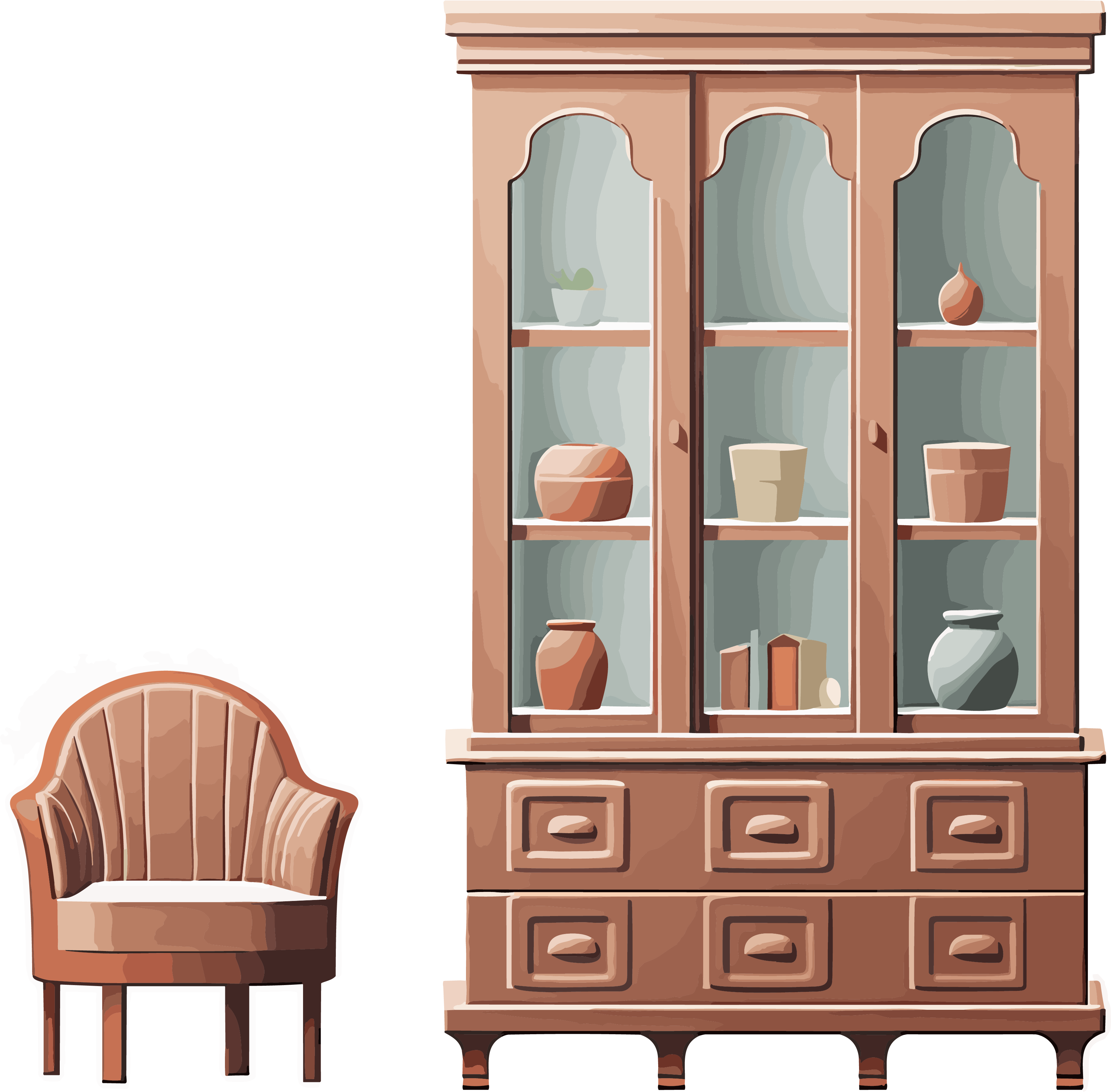 Vector, pastel, and flat illustration style furniture with a transparent background