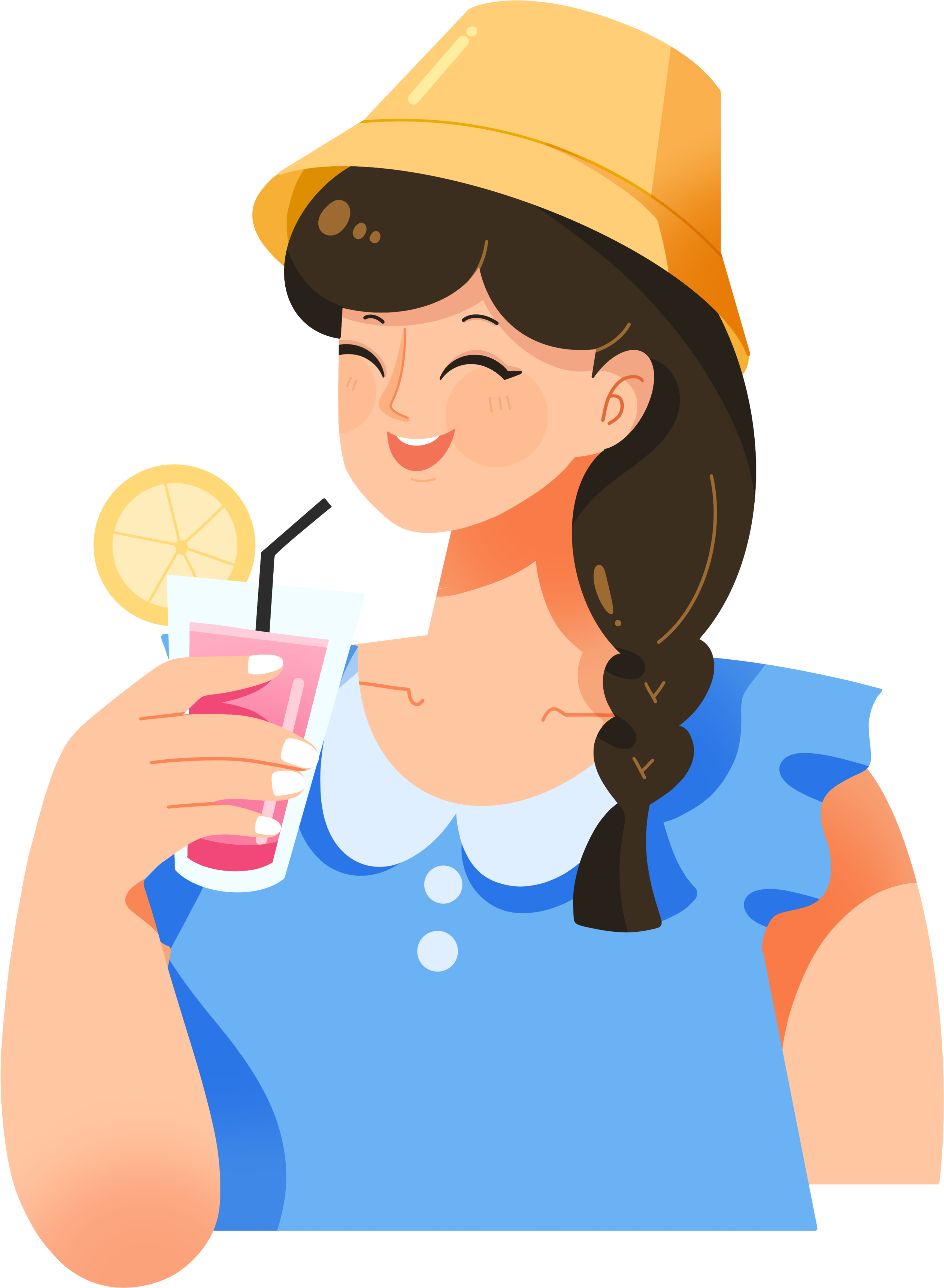 Illustration elements of a girl drinking a beverage