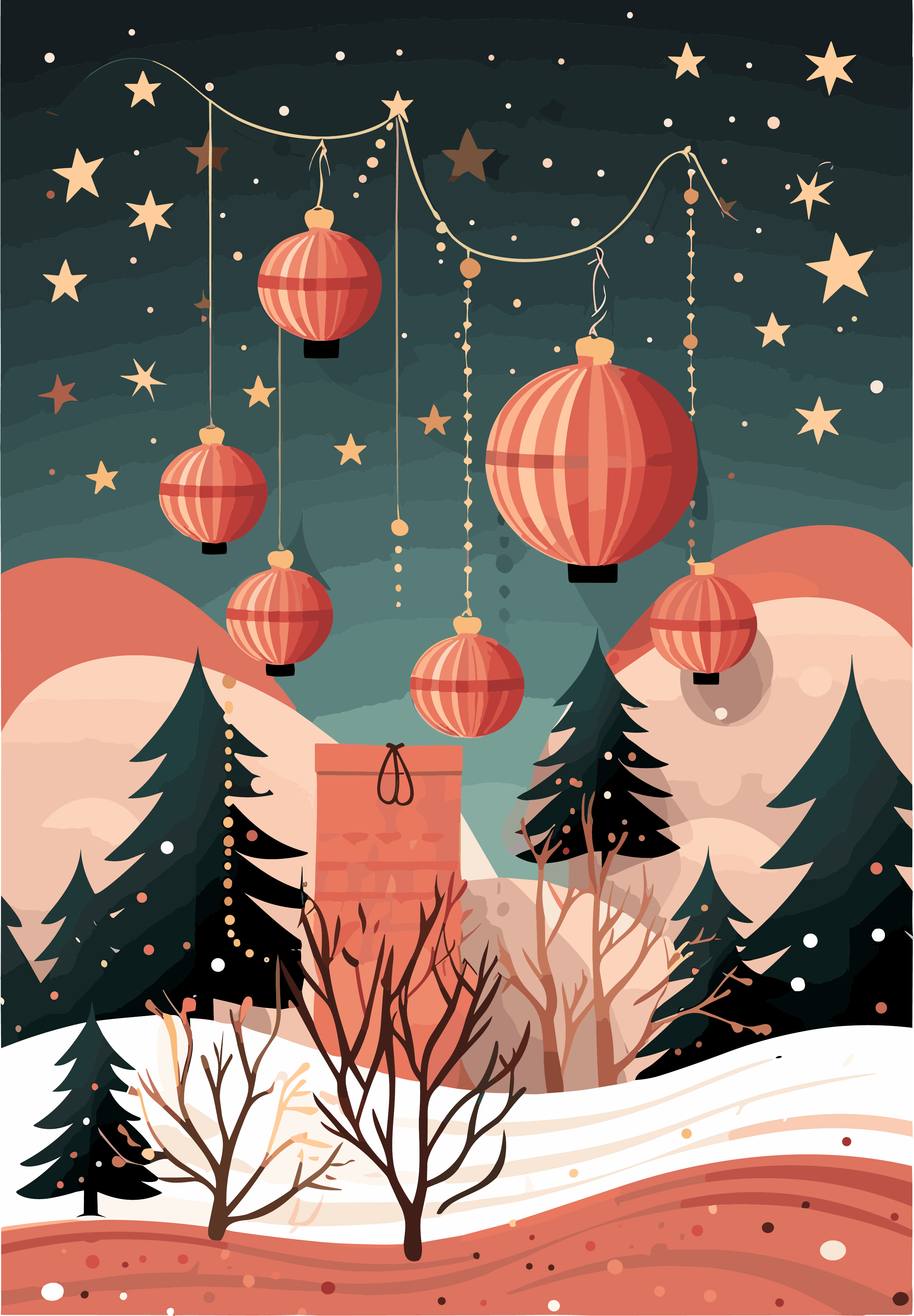 Pink flat illustration style Christmas card