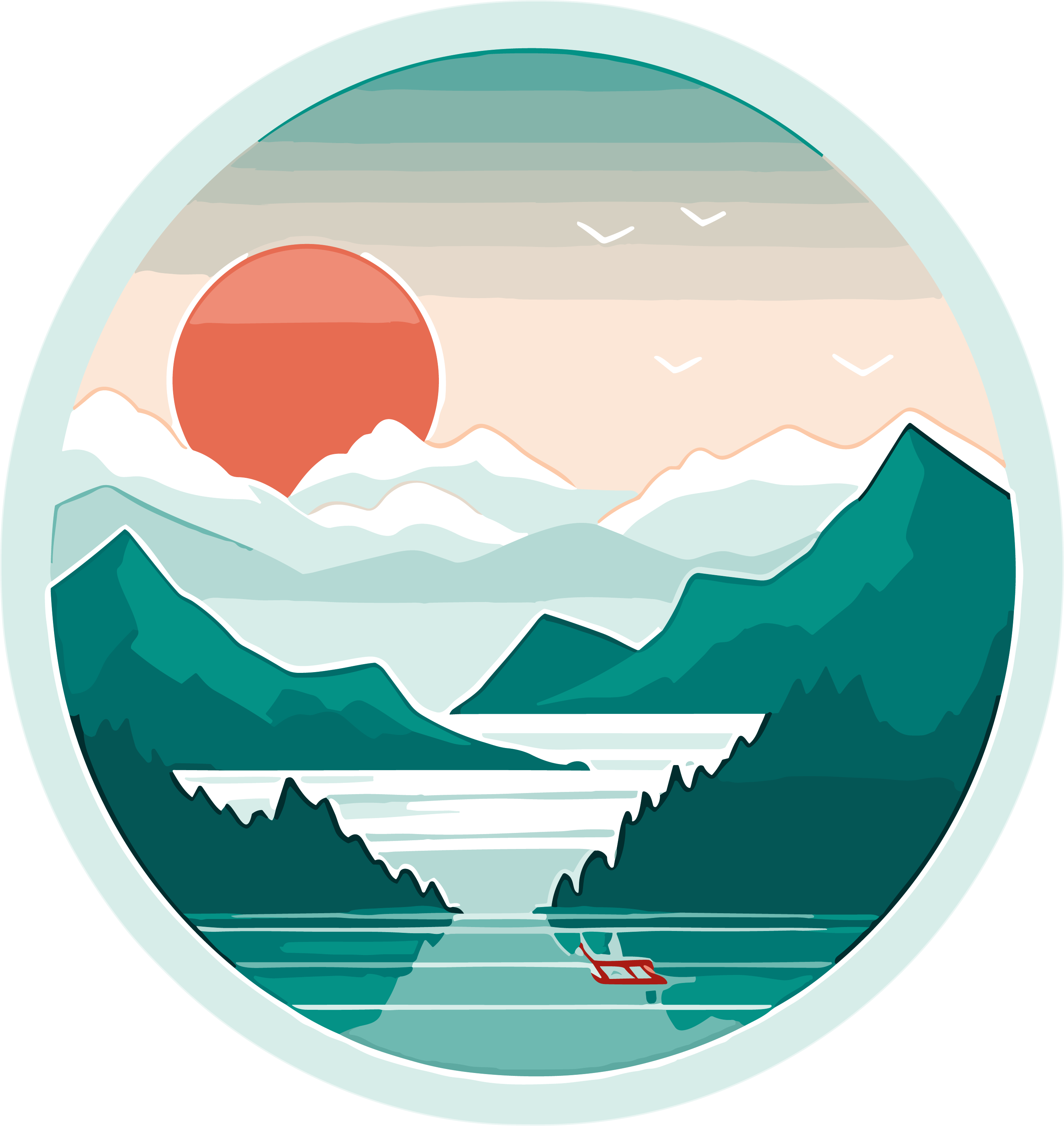 White HD graphic material - light turquoise mountains and sun