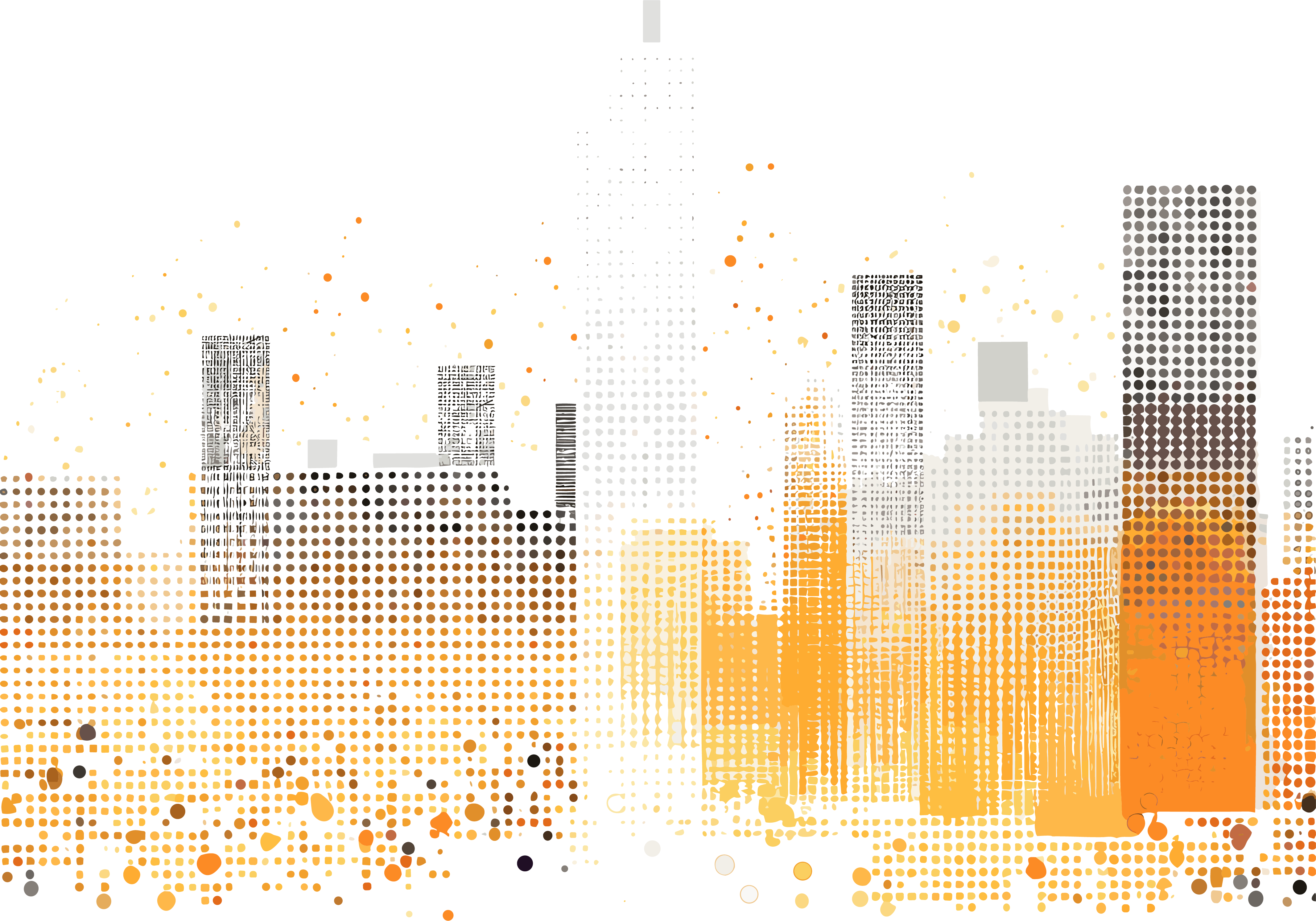 Creative design elements with a white background and orange-yellow buildings
