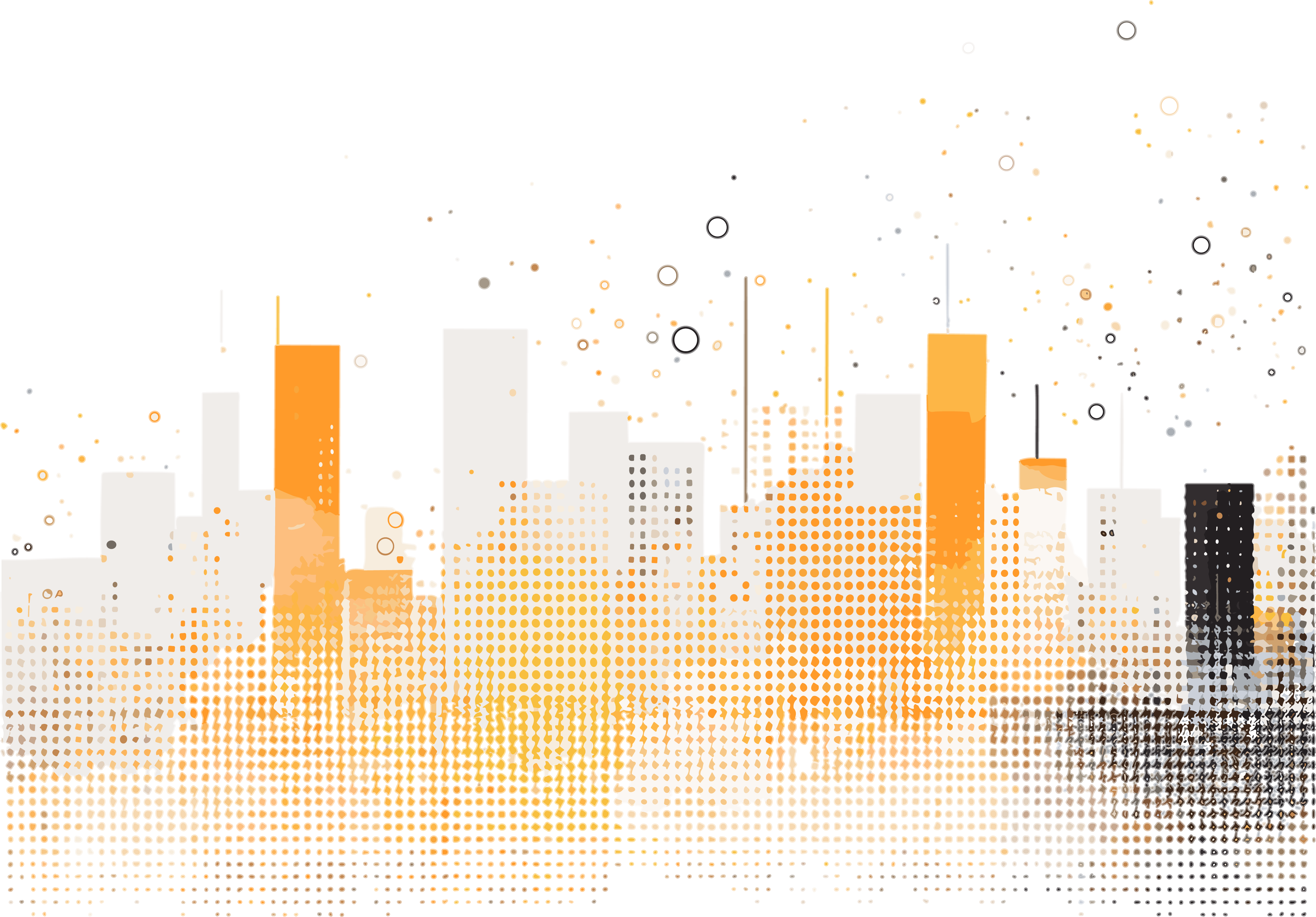 High-definition graphic material of urban architecture accented with orange-yellow dots