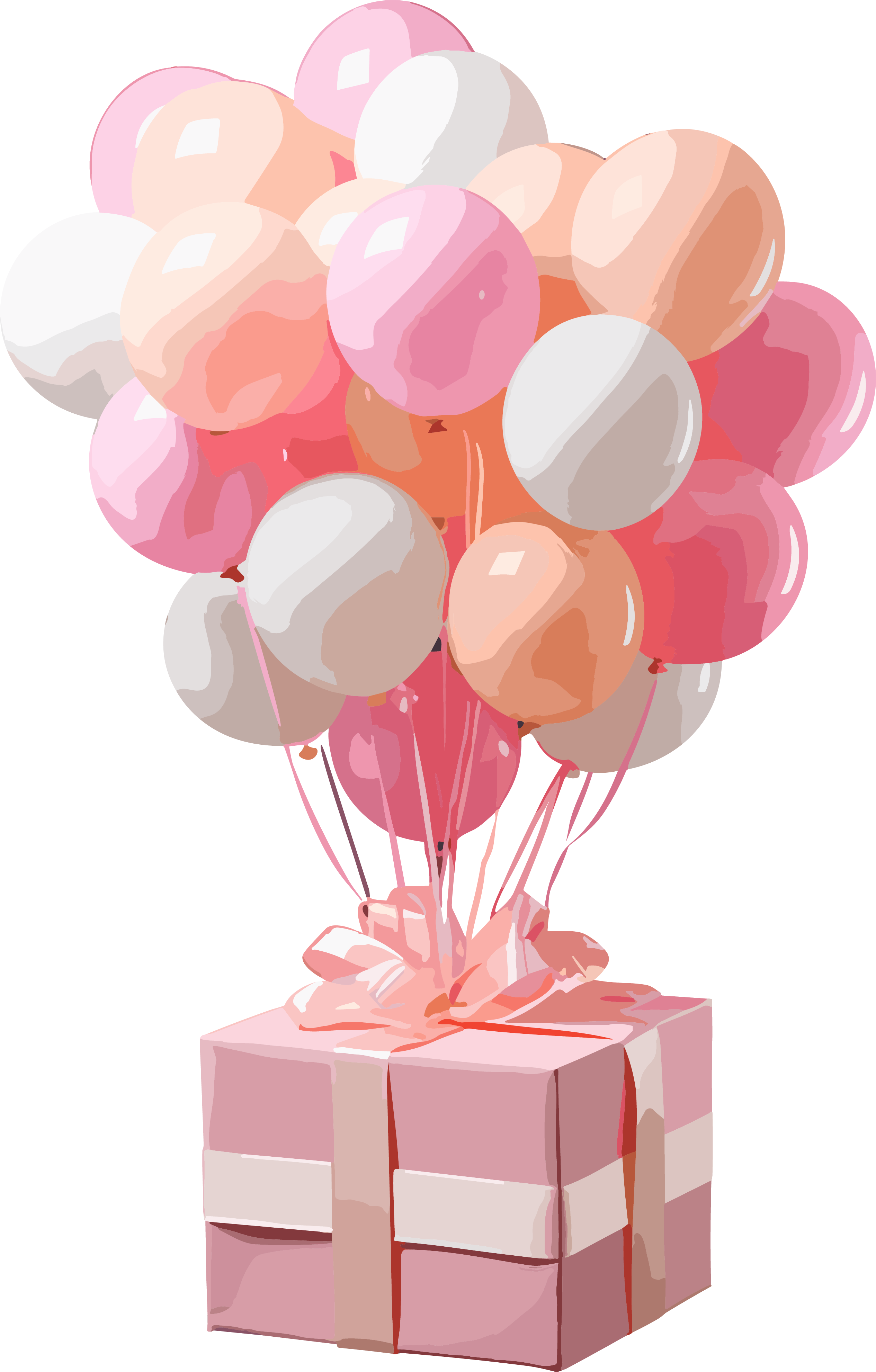Pink balloon decoration birthday gift box, creative design transparent background graphic material