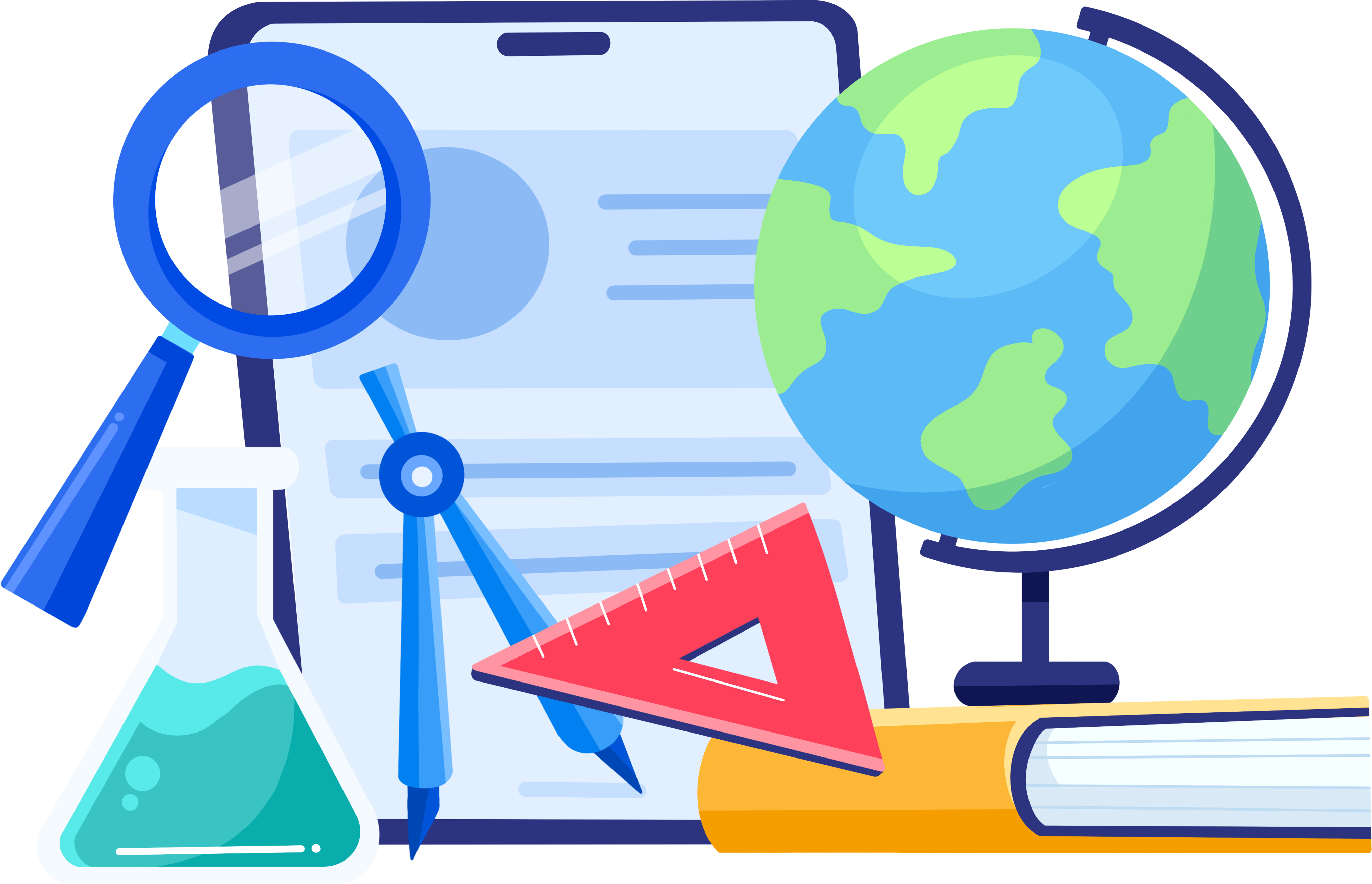 Back to school season triangle ruler compass globe learning supplies illustration material
