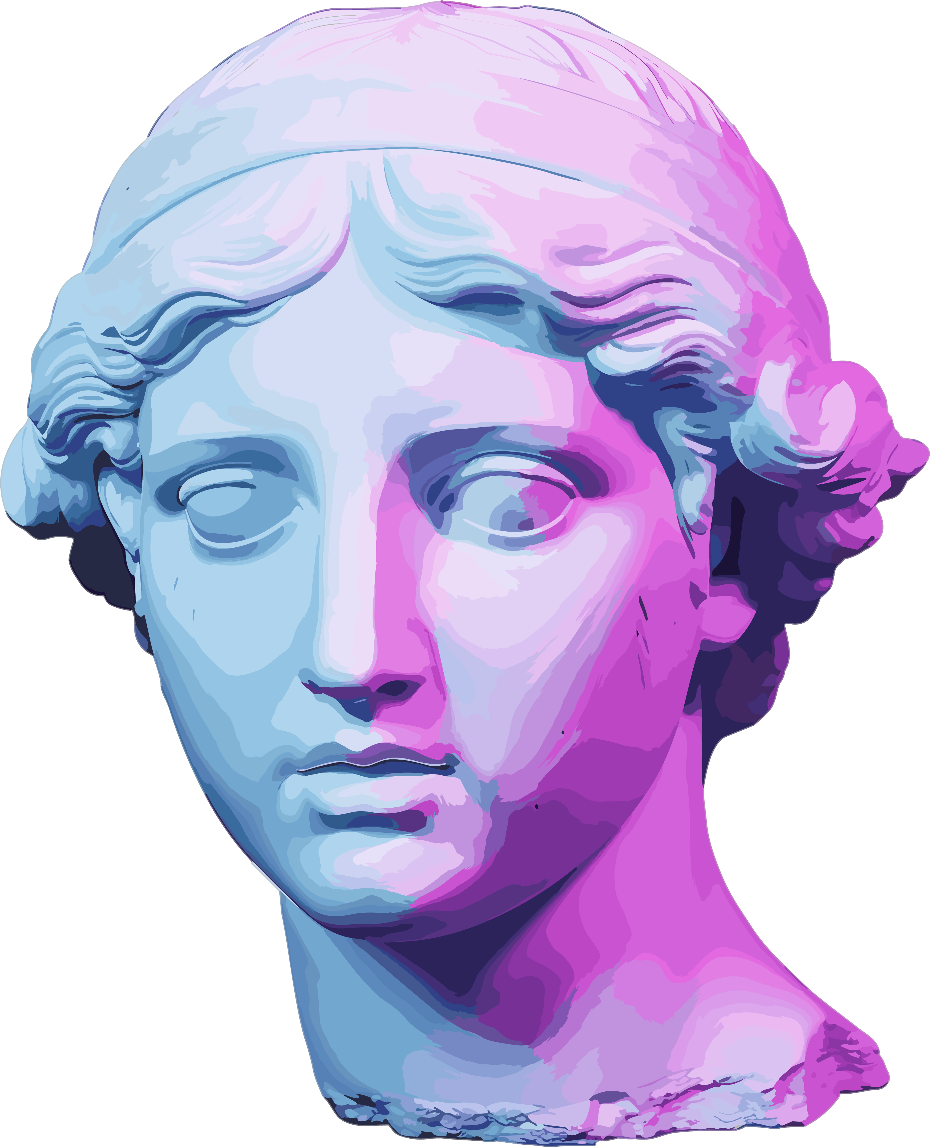 Artistic human head sculpture material under purple-blue light