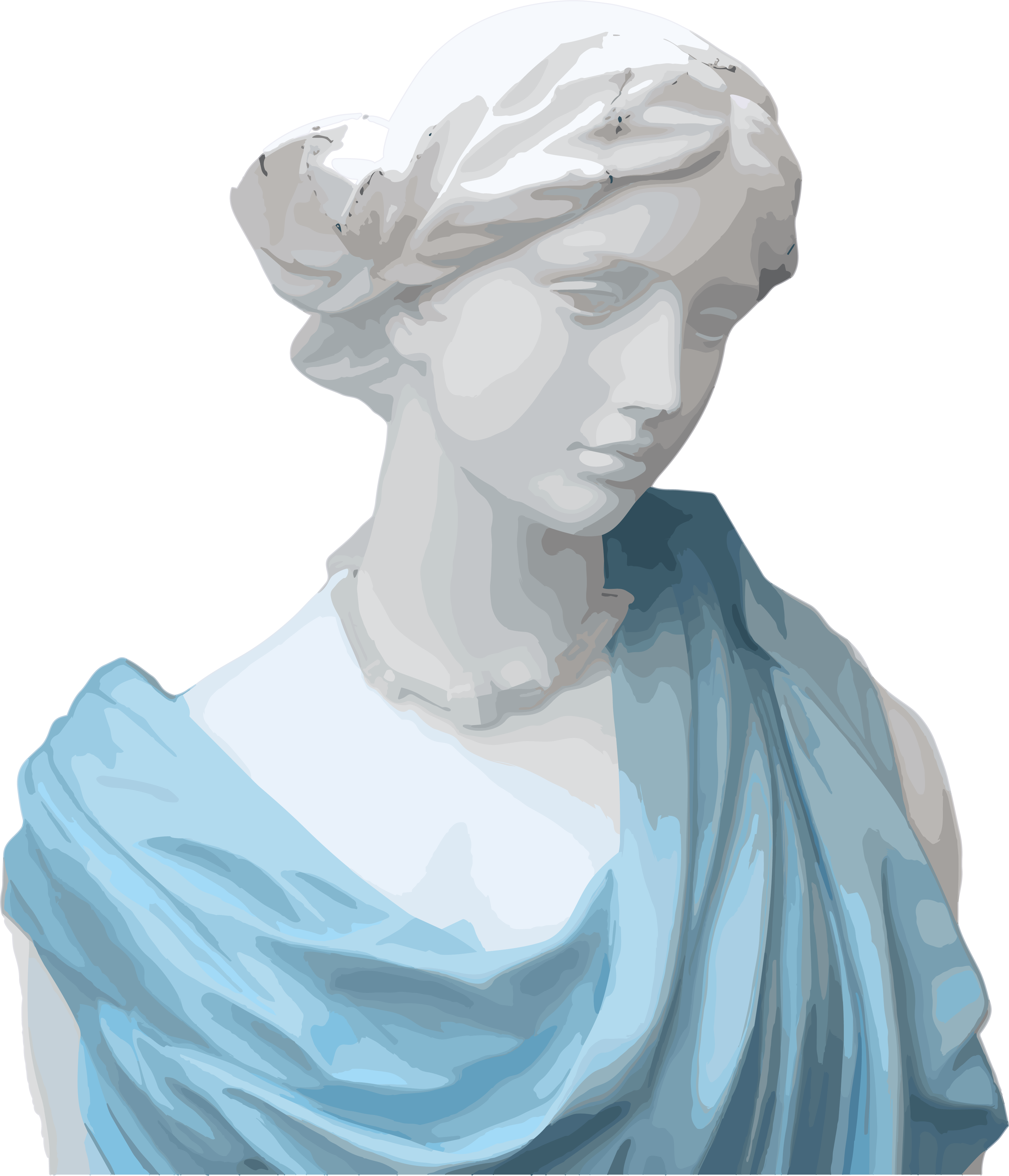 A statue portrait with a blue scarf, in white and turquoise style, exquisite aesthetic sense, ready-to-use artwork by the artist