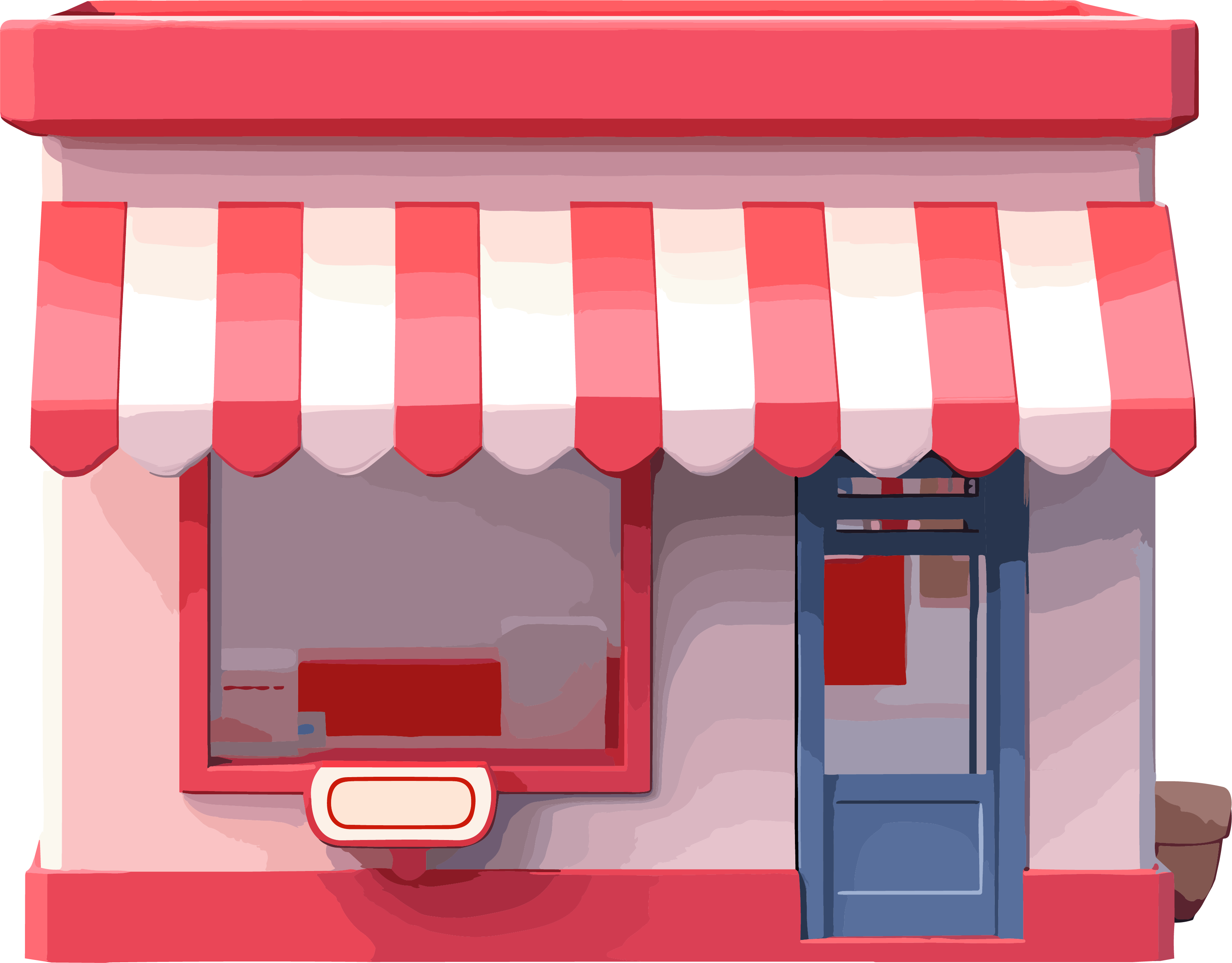 Colorful toy-like shop with awning elements