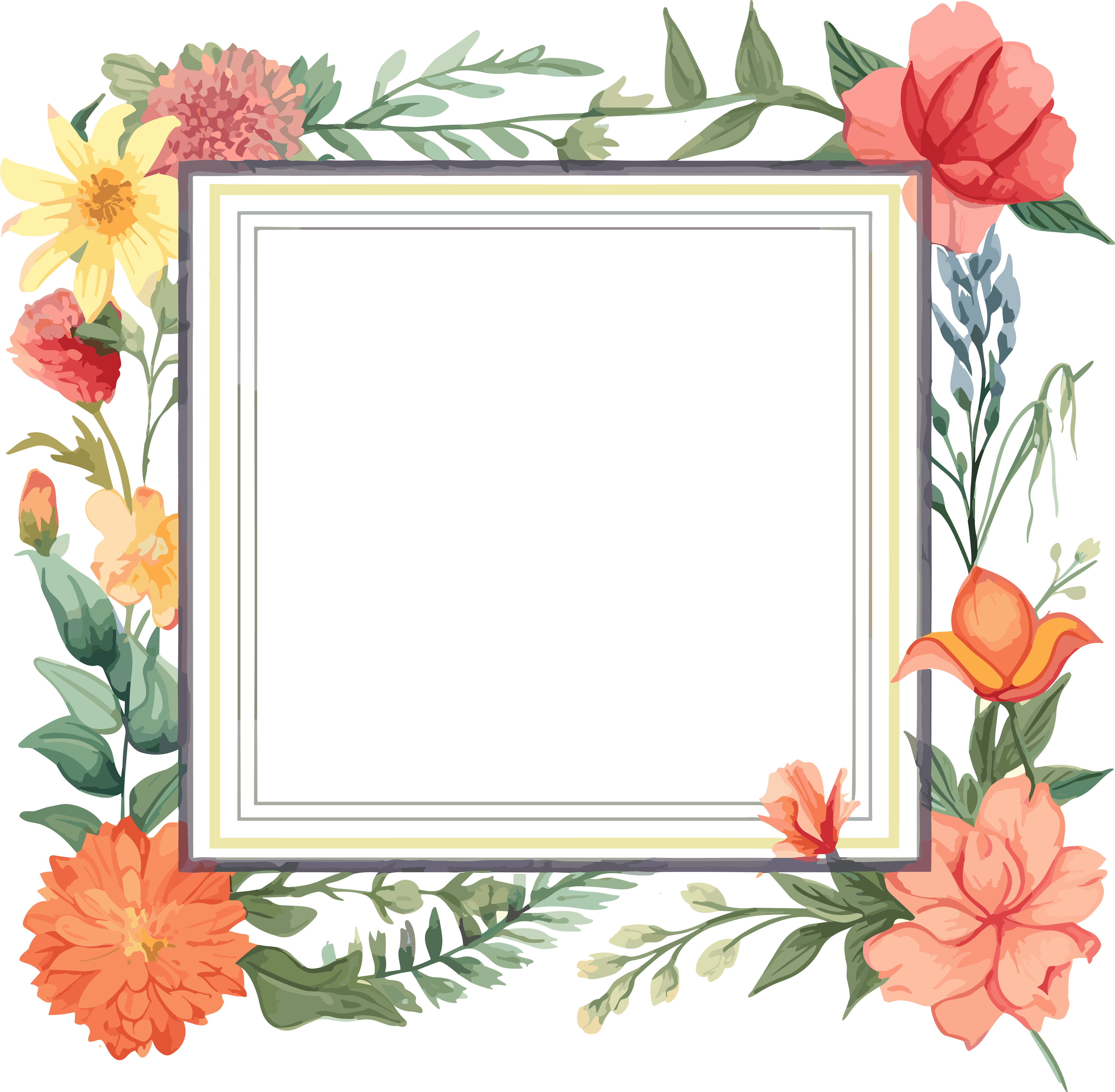 Retro plant flower border design material