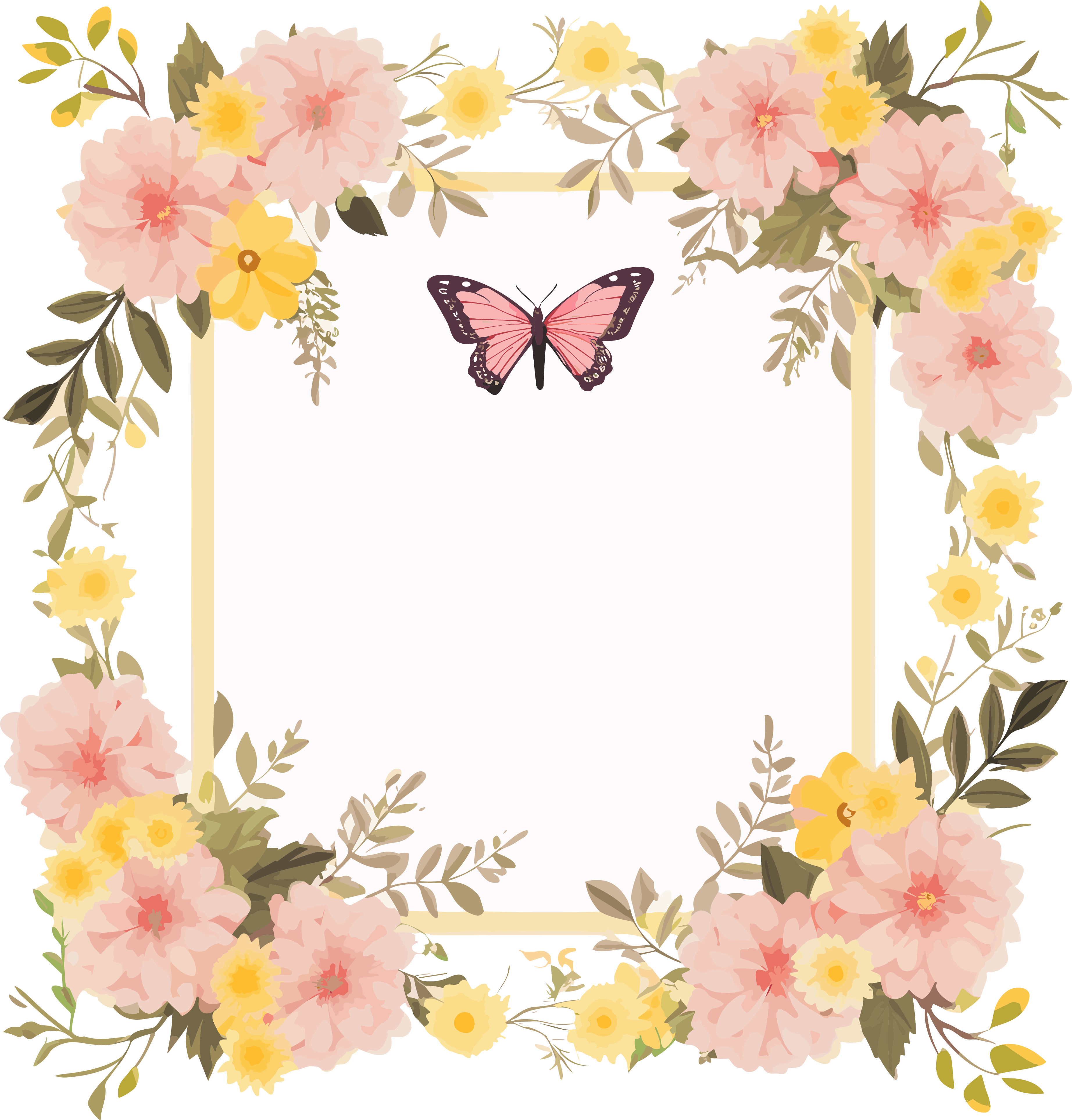 Aesthetic floral butterfly frame PNG material