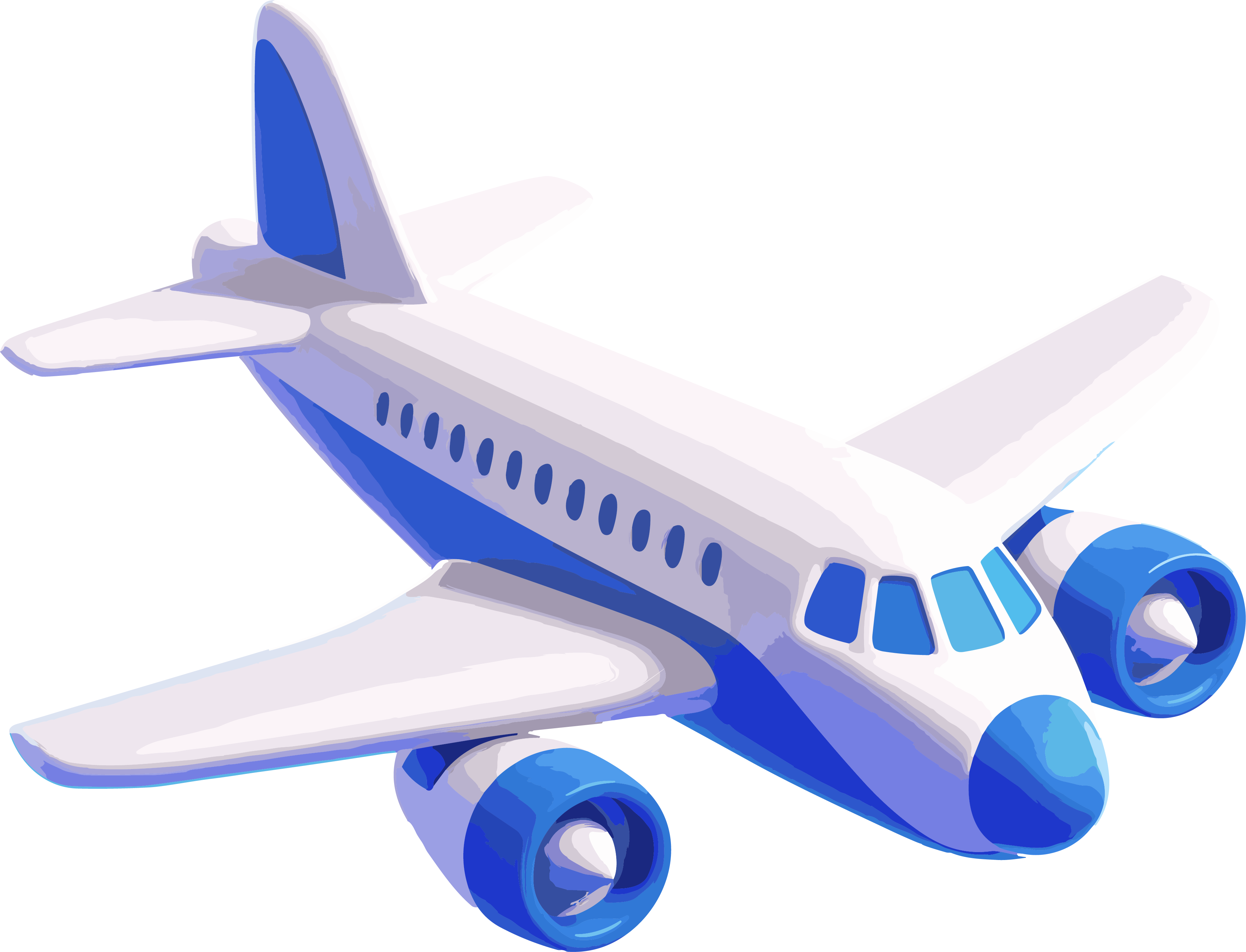 Blue and white toy airplane illustration with a transparent background