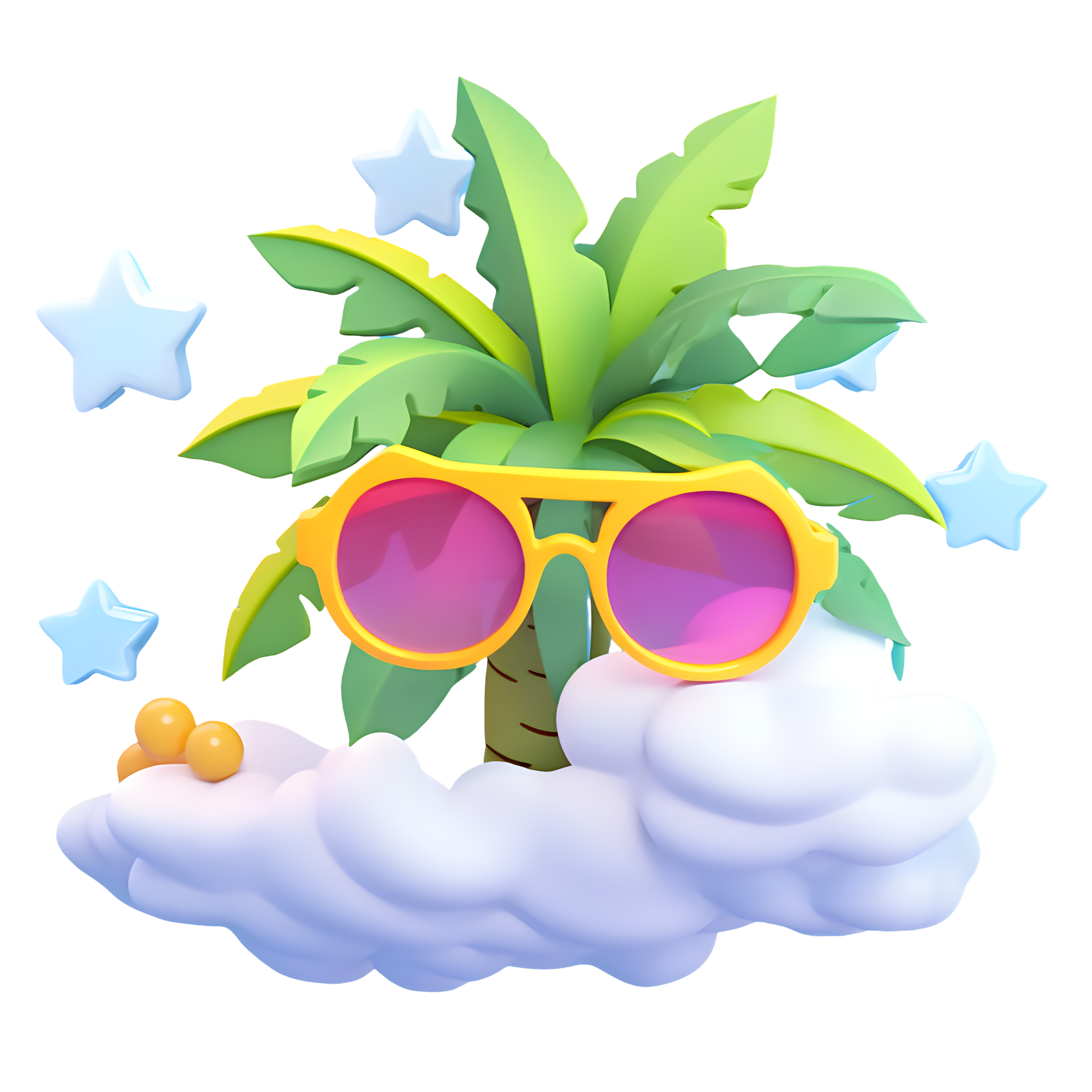 Cute colorful clouds and palm trees with sunglasses