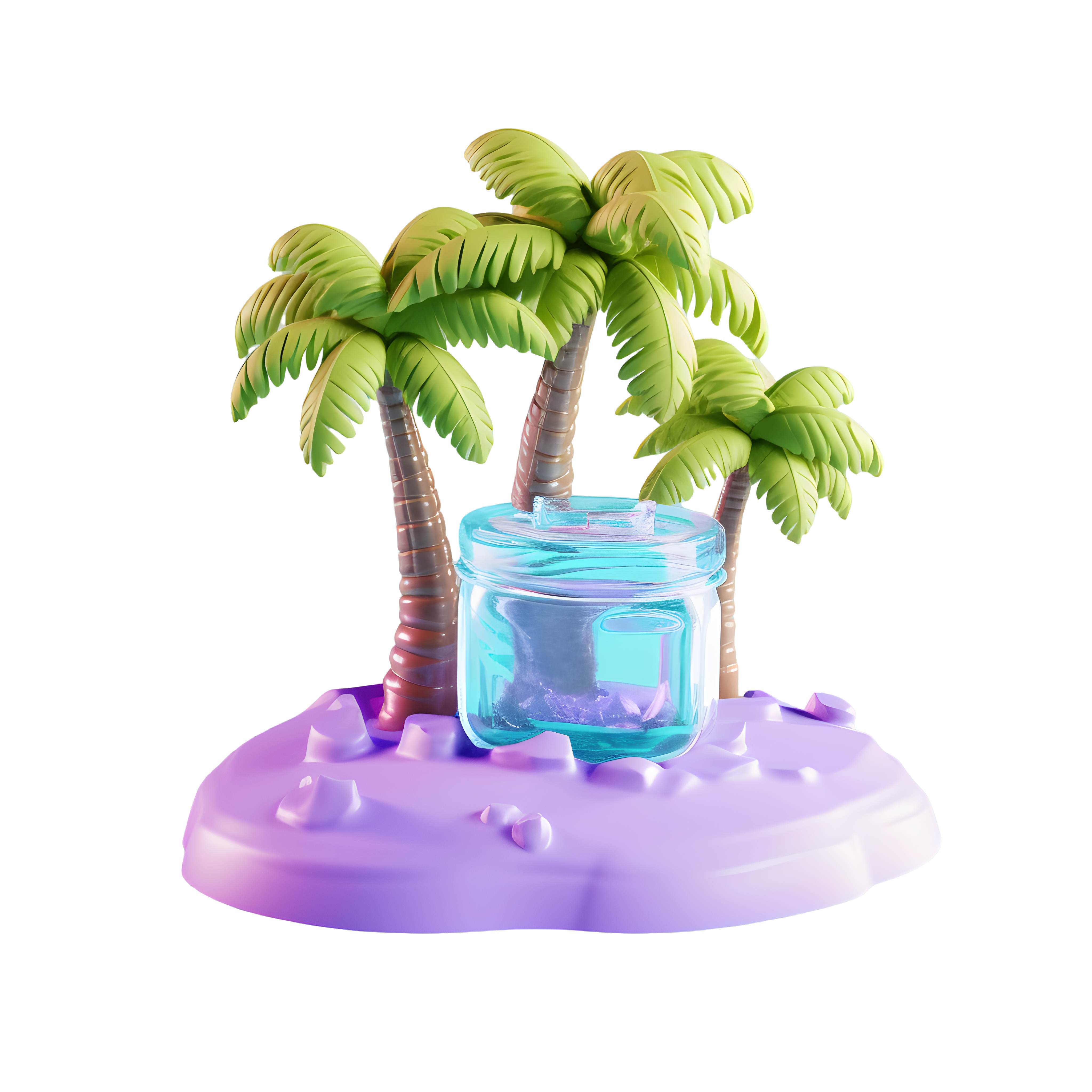 Purple base green palm tree illustration design material