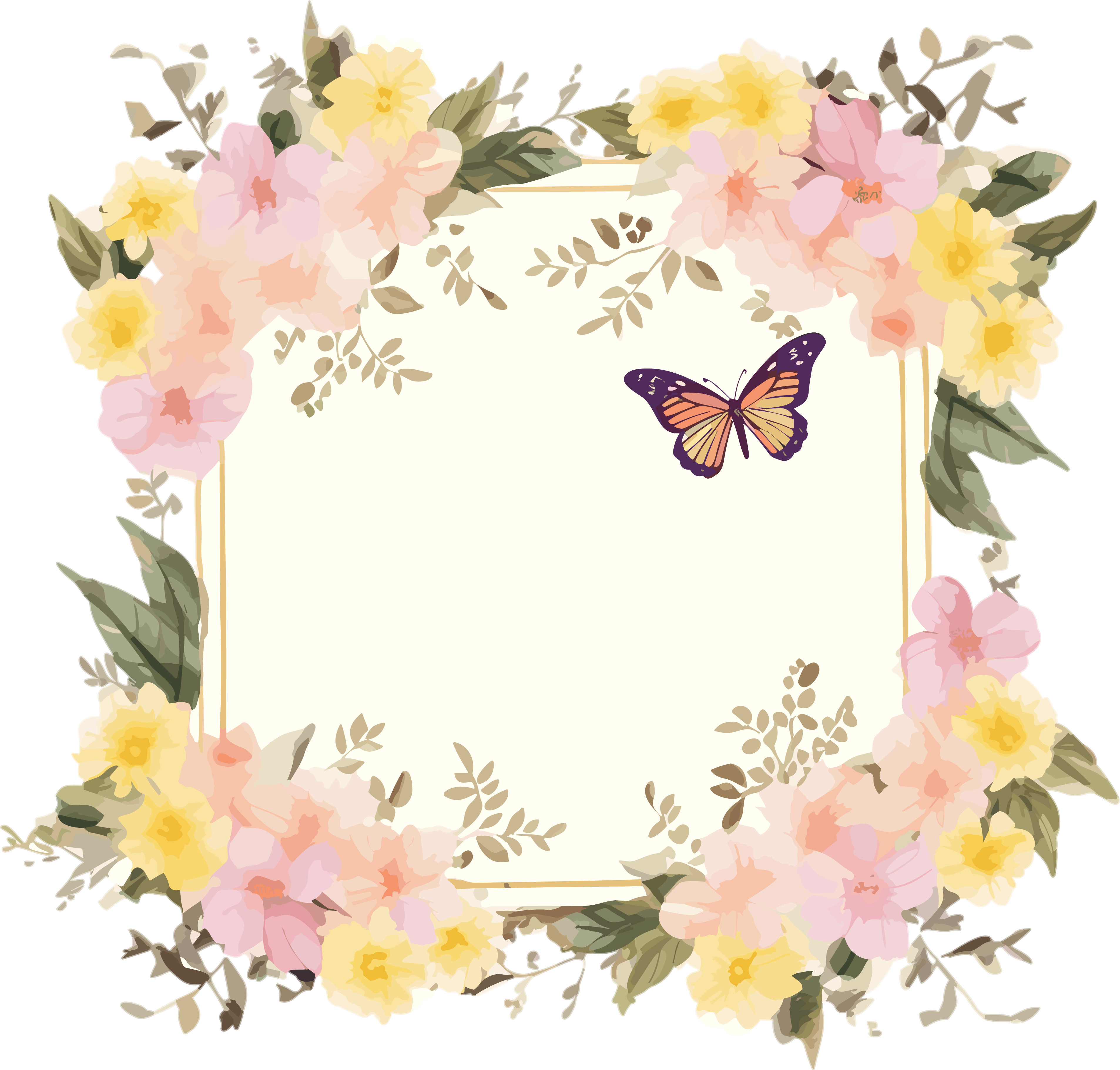 Transparent background floral butterfly frame PNG material