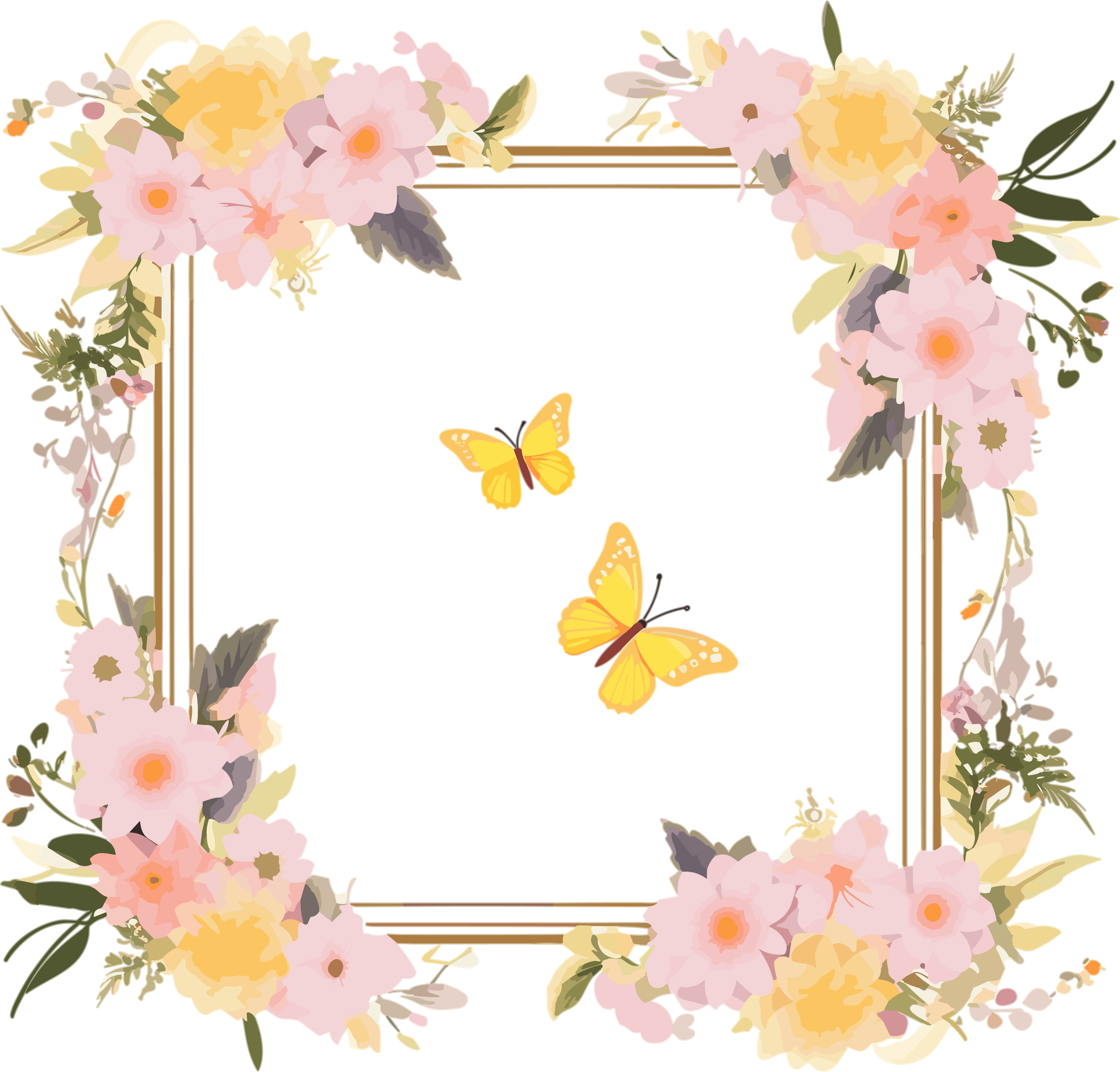 Fresh pink and yellow floral and butterfly frame material
