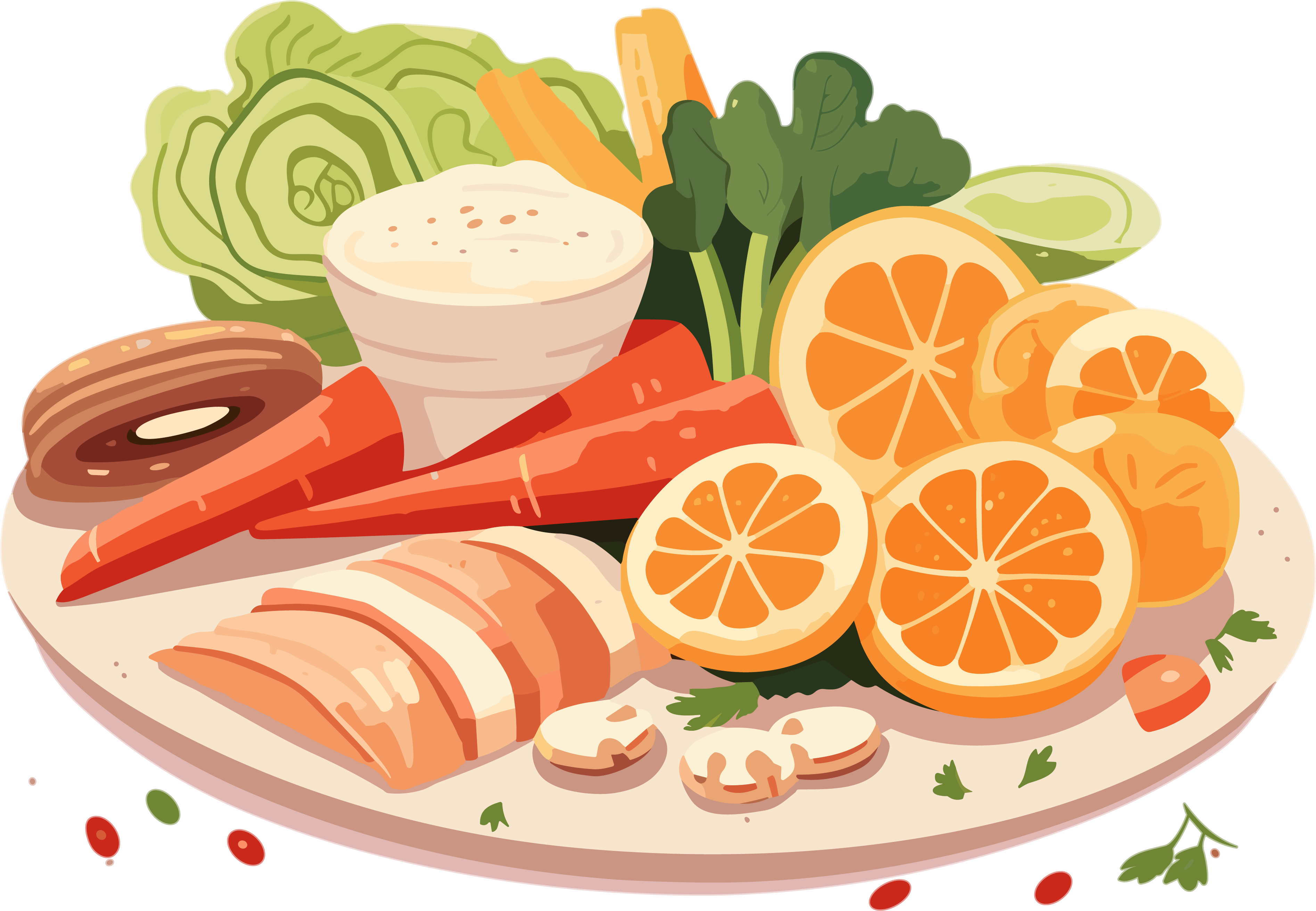 Dynamic illustrations: Healthy food and dish materials