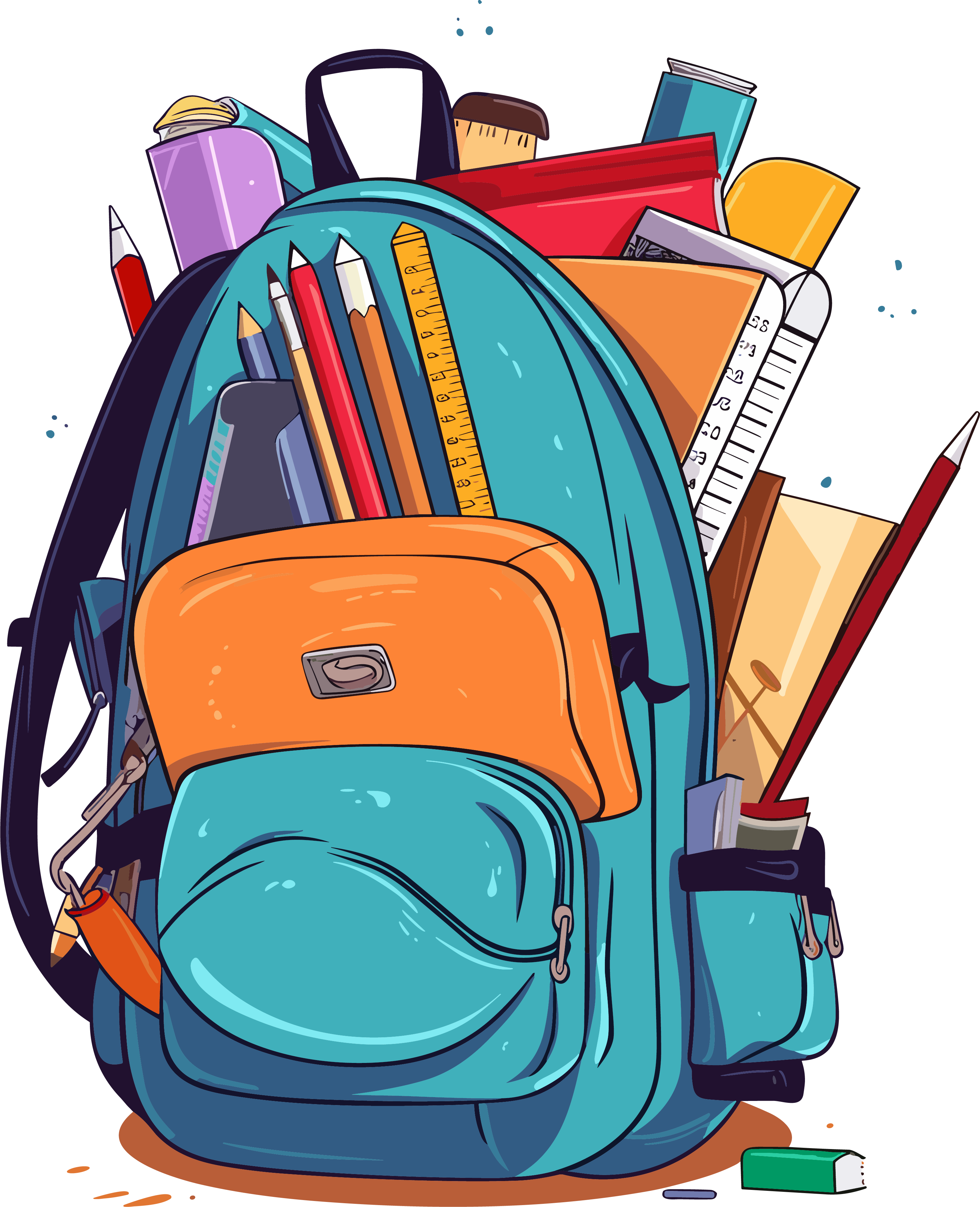 Illustration design materials of a white background graphic backpack and study supplies