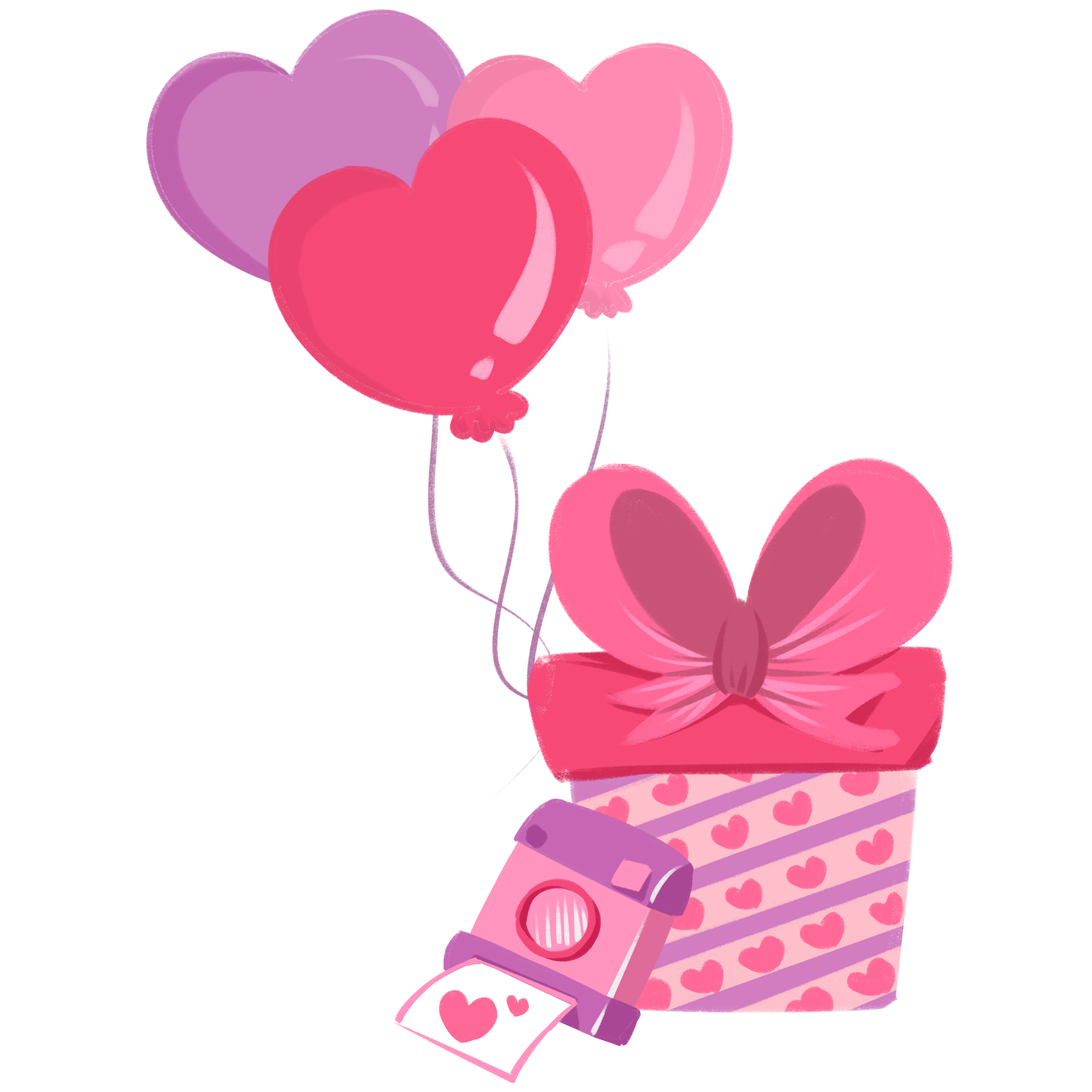 Pink Valentine's Day heart-shaped balloon gift Polaroid illustration material