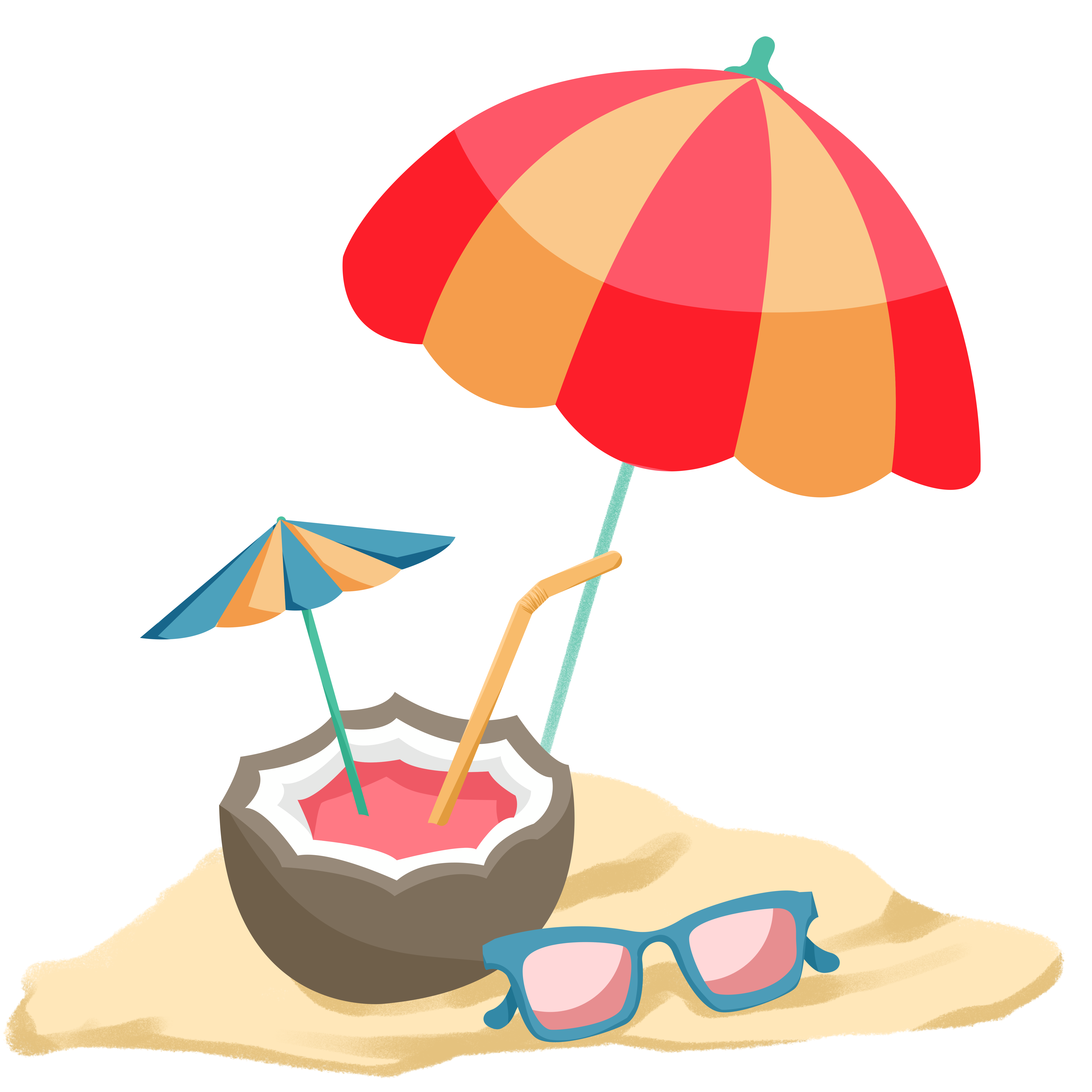 Summer beach vacation sunshade cool coconut water illustration material