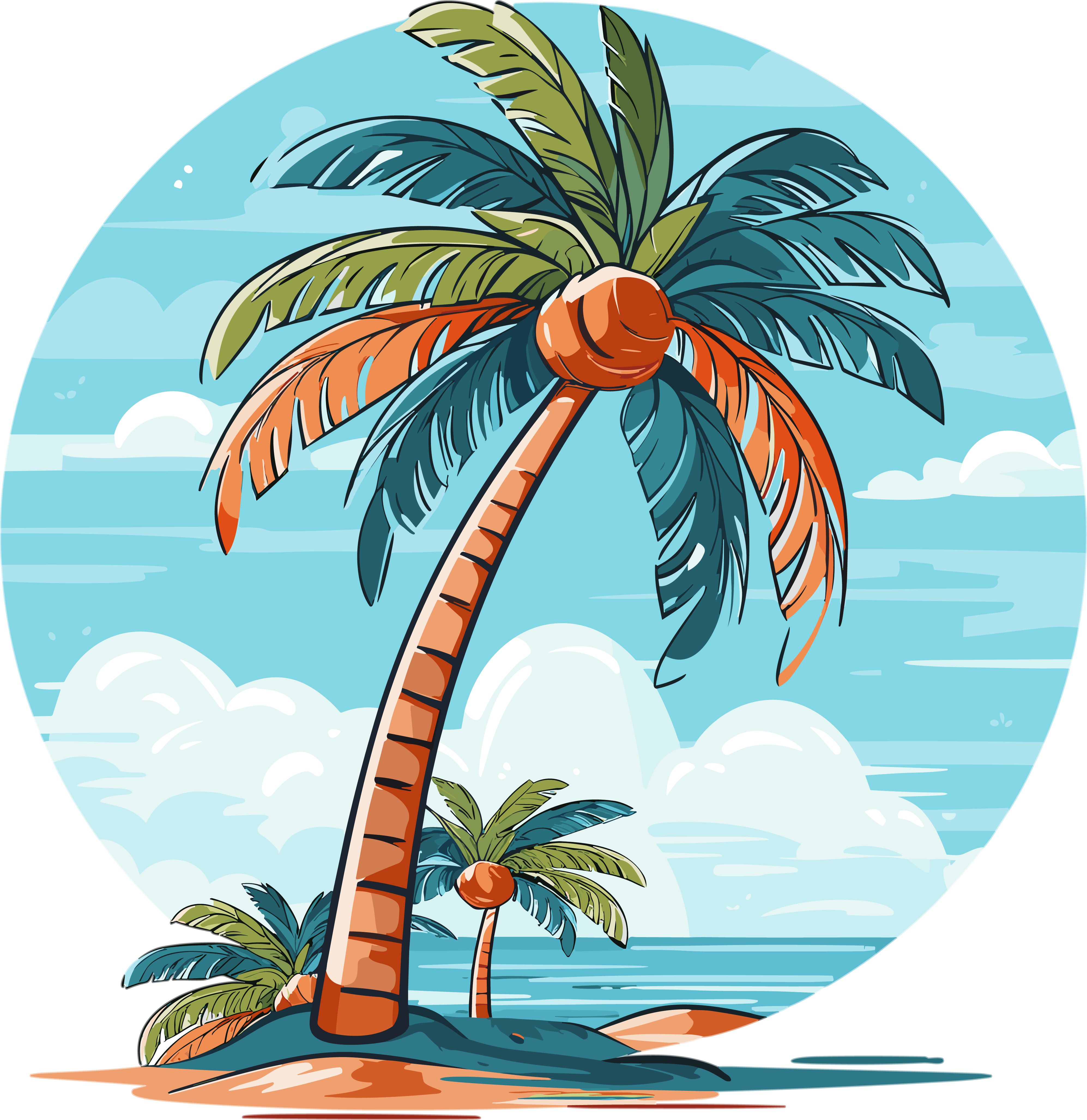Commercially usable coconut tree illustration design
