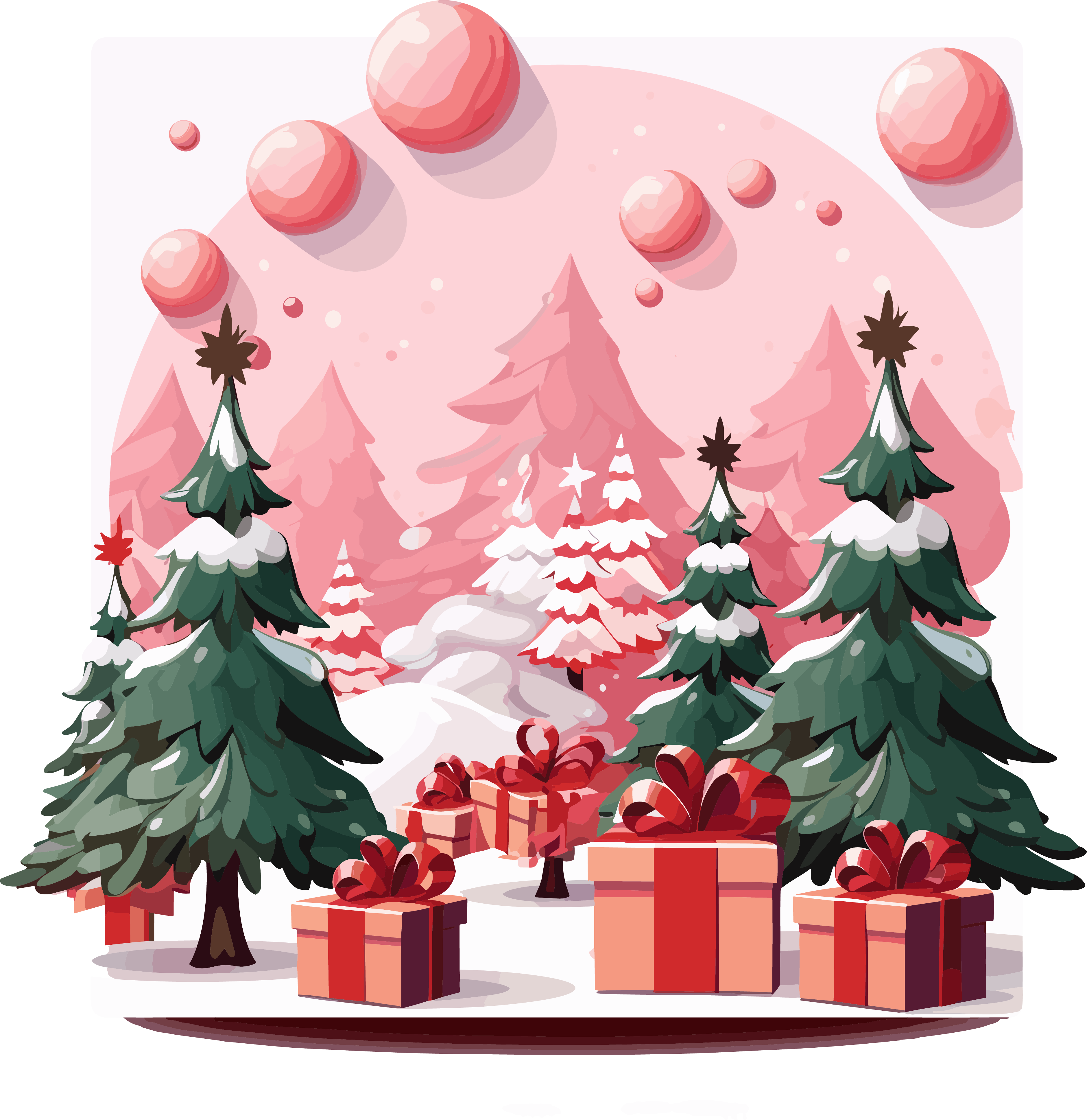 Christmas pink flat illustration design elements