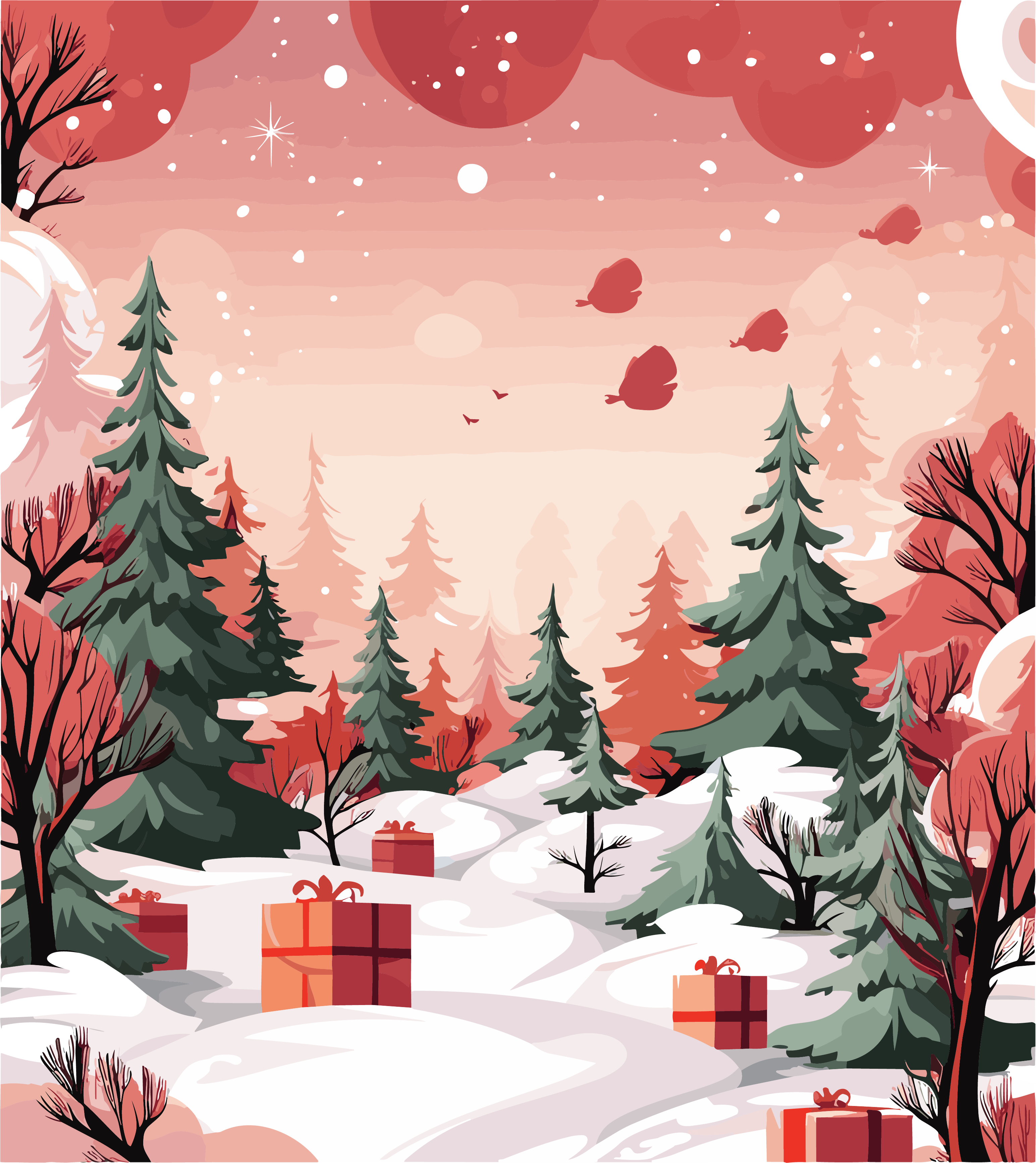 Pink flat illustration Christmas card elements