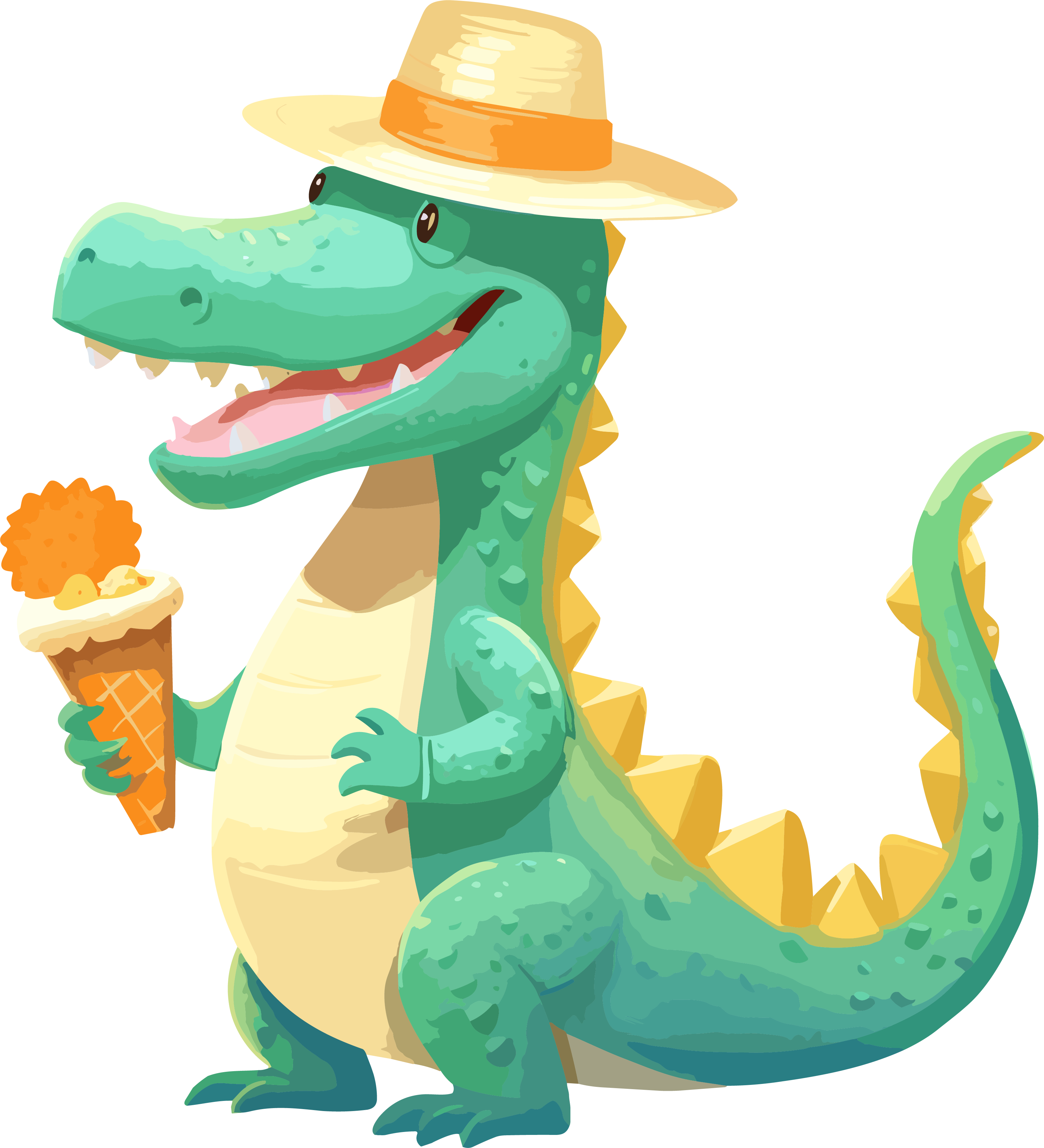 Lively and cute crocodile ice cream element