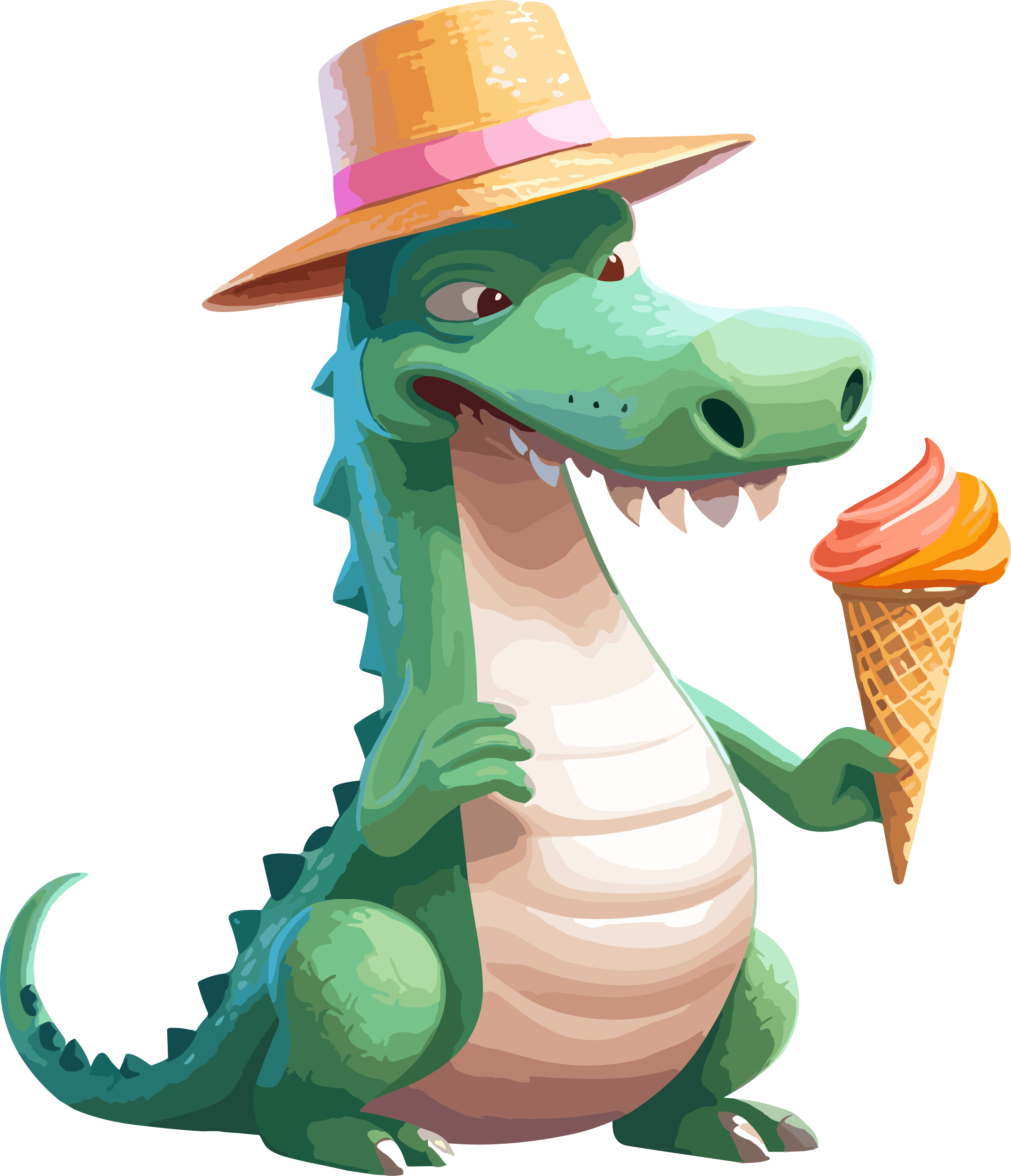 Joyful crocodile and ice cream sandwich elements