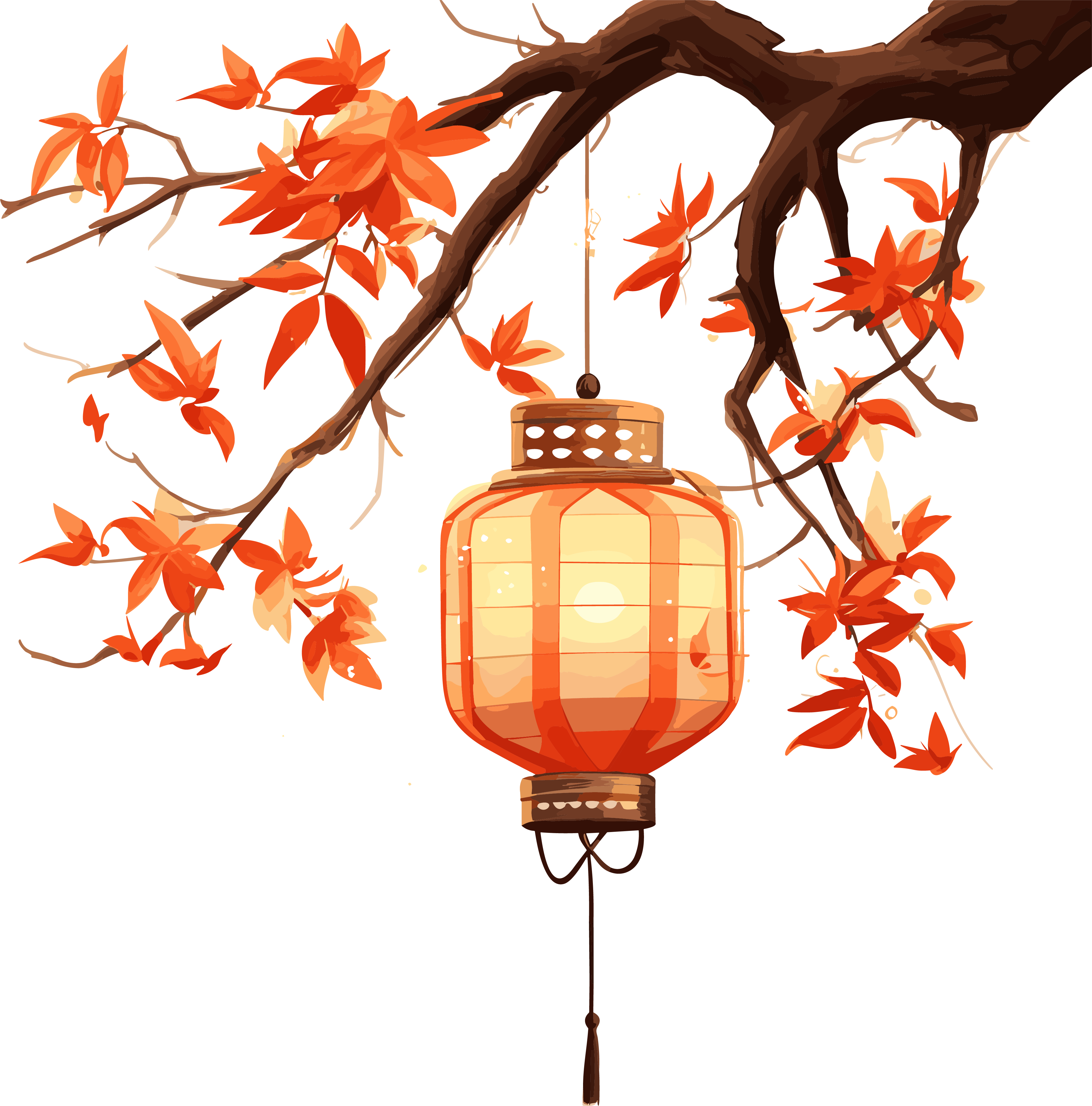 Chinese lantern material hanging on a branch