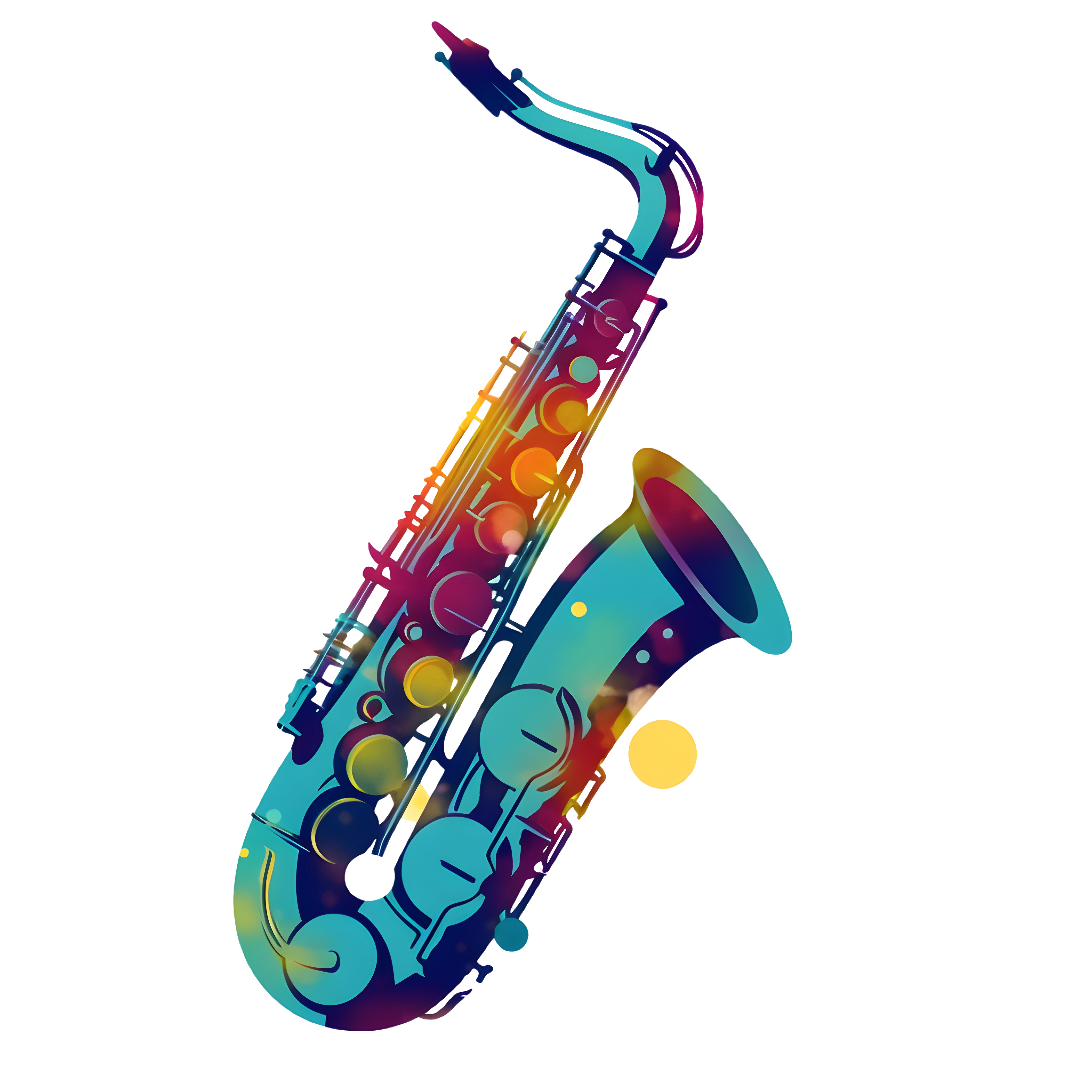 White background colorful saxophone elements