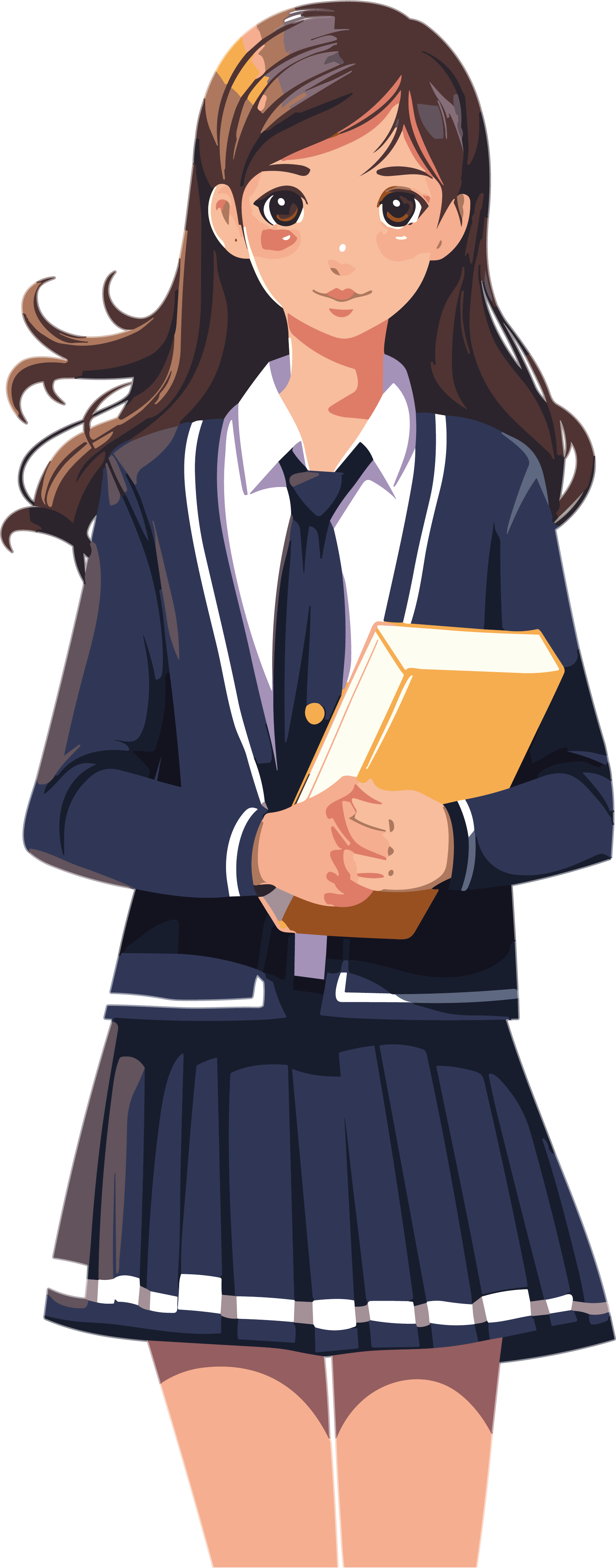 Illustration material of a girl in a white school uniform holding a book